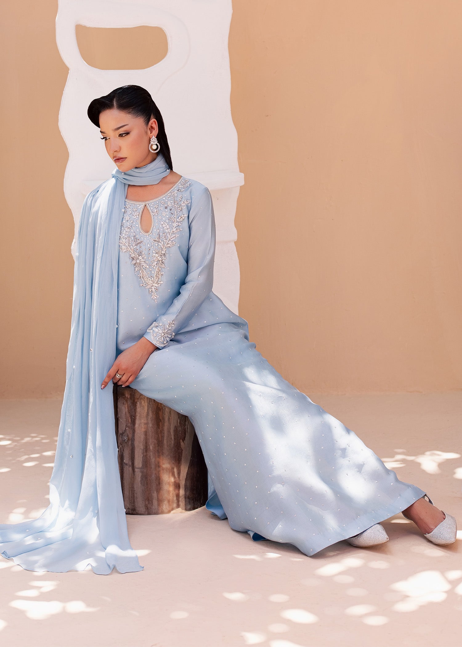 tussar silk Kaftan in Cloud blue