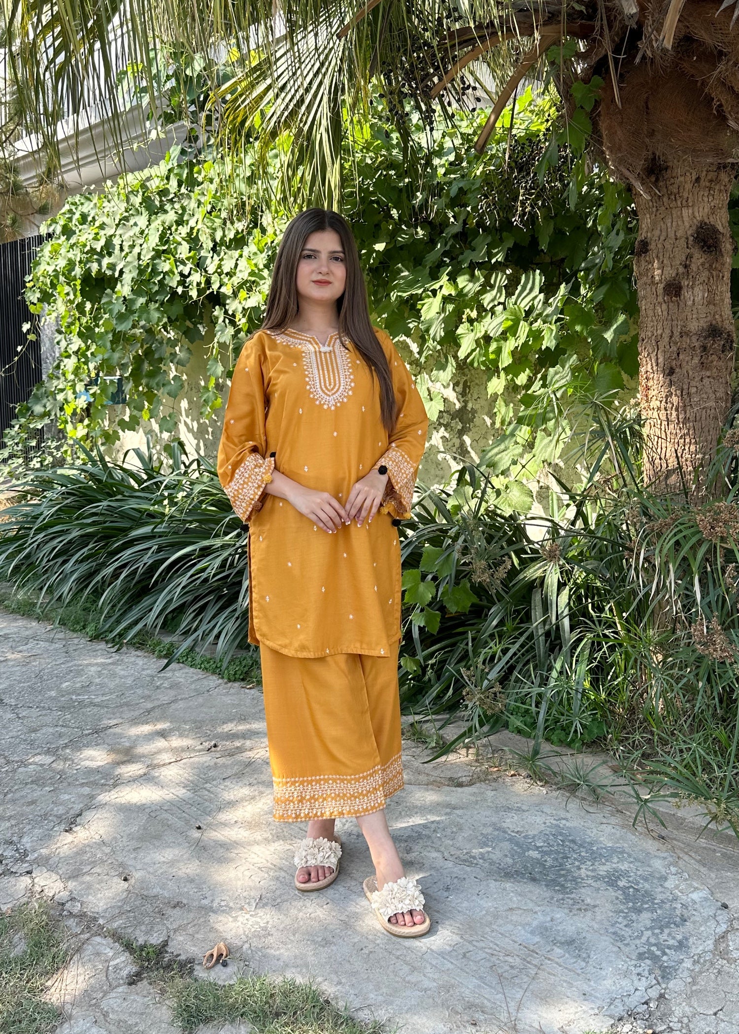 arabic lawn Kurta Set in Mustard