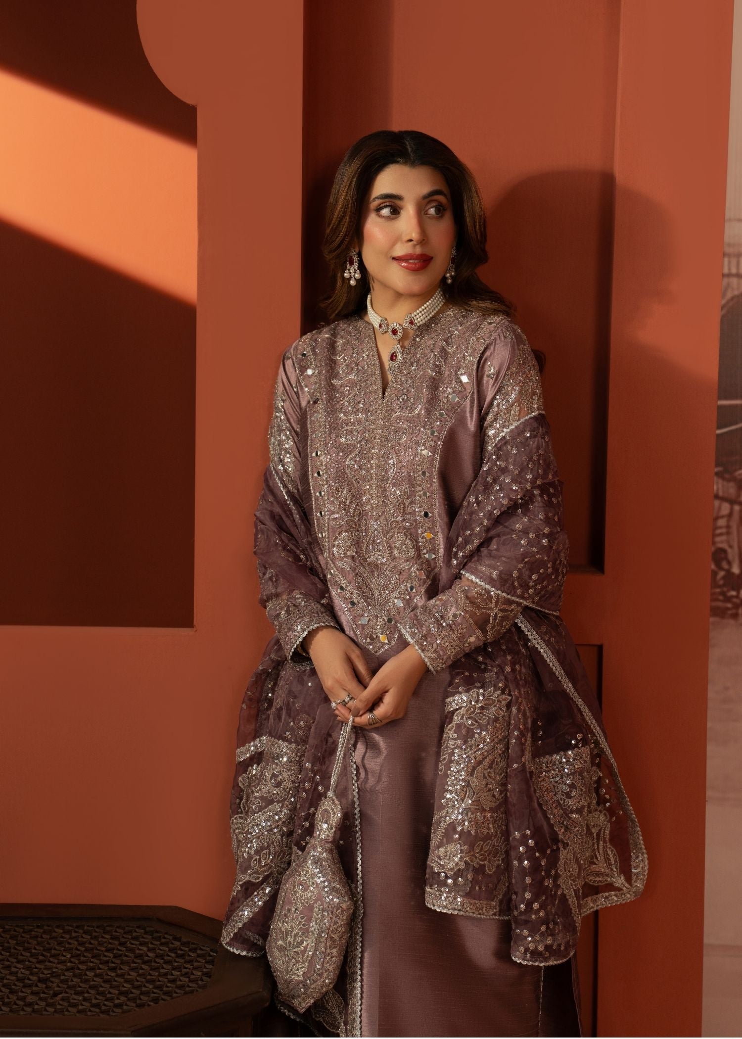 raw silk Kurta Set in Royal amethyst