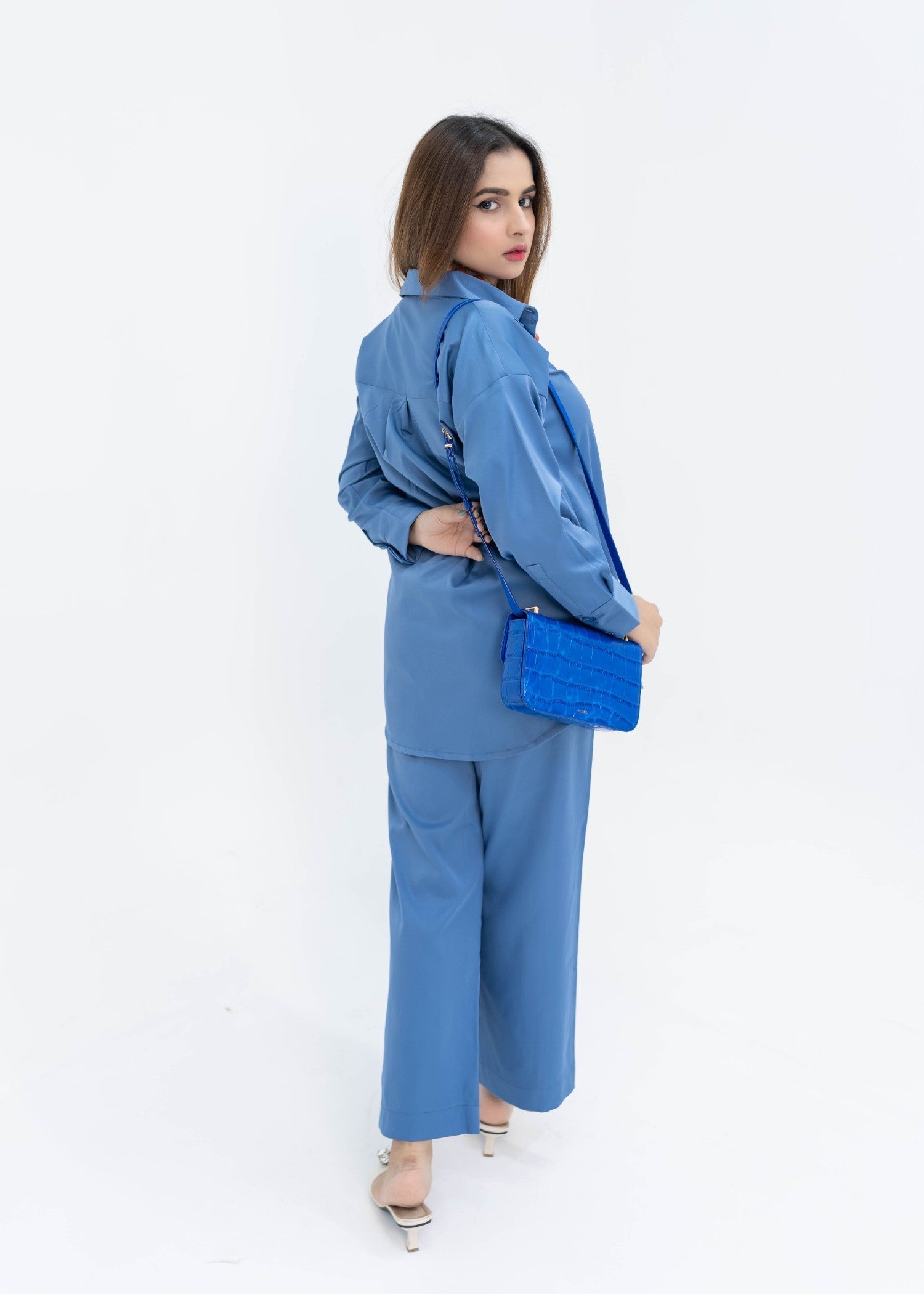 leatherette Co Ord Sets in Sapphire blue