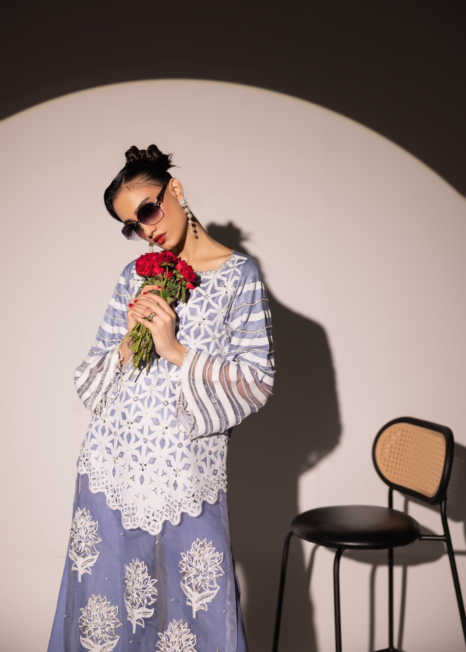 poly organza Kurta Set in Cornflower blue