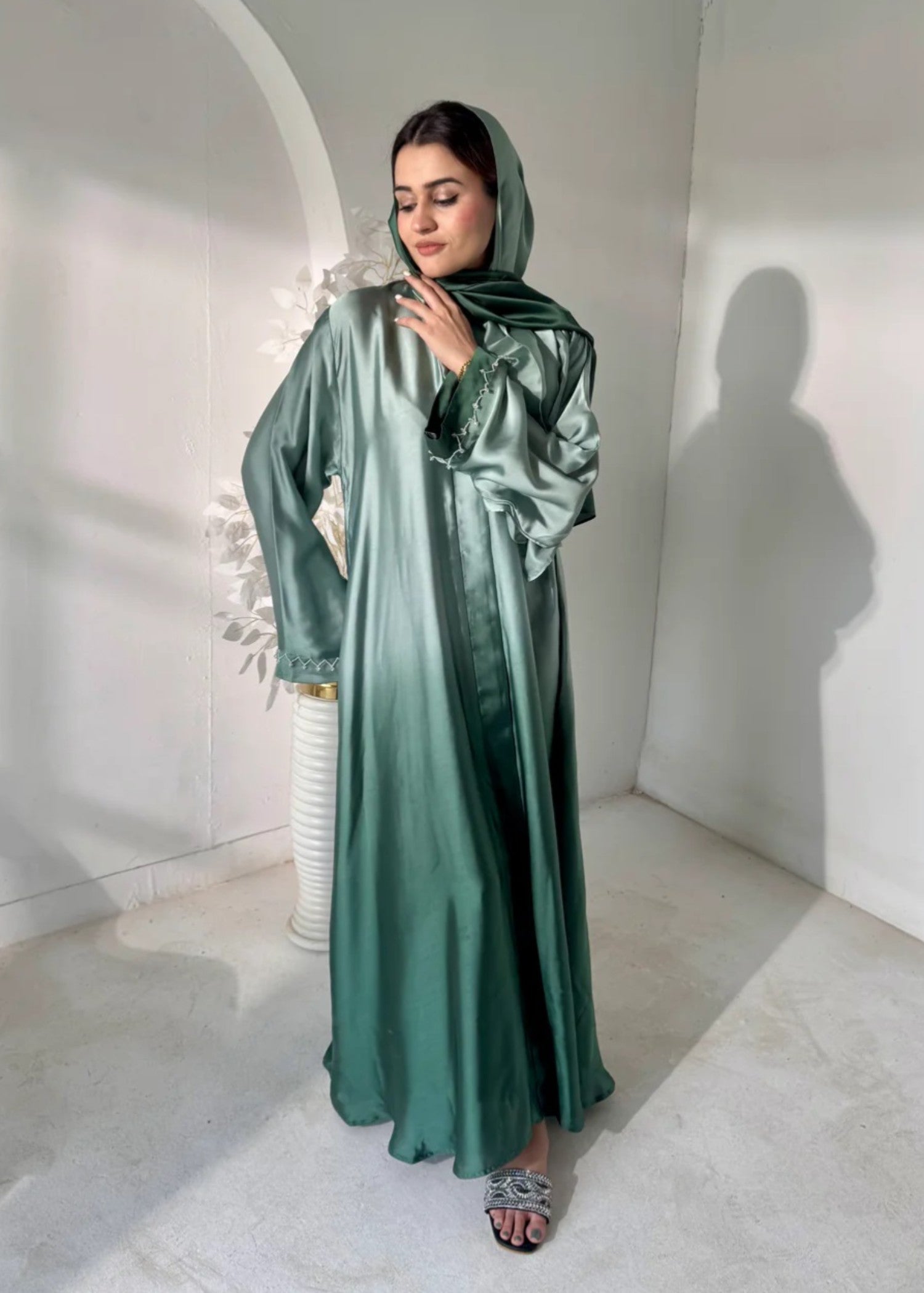 silk Abaya in Pine green