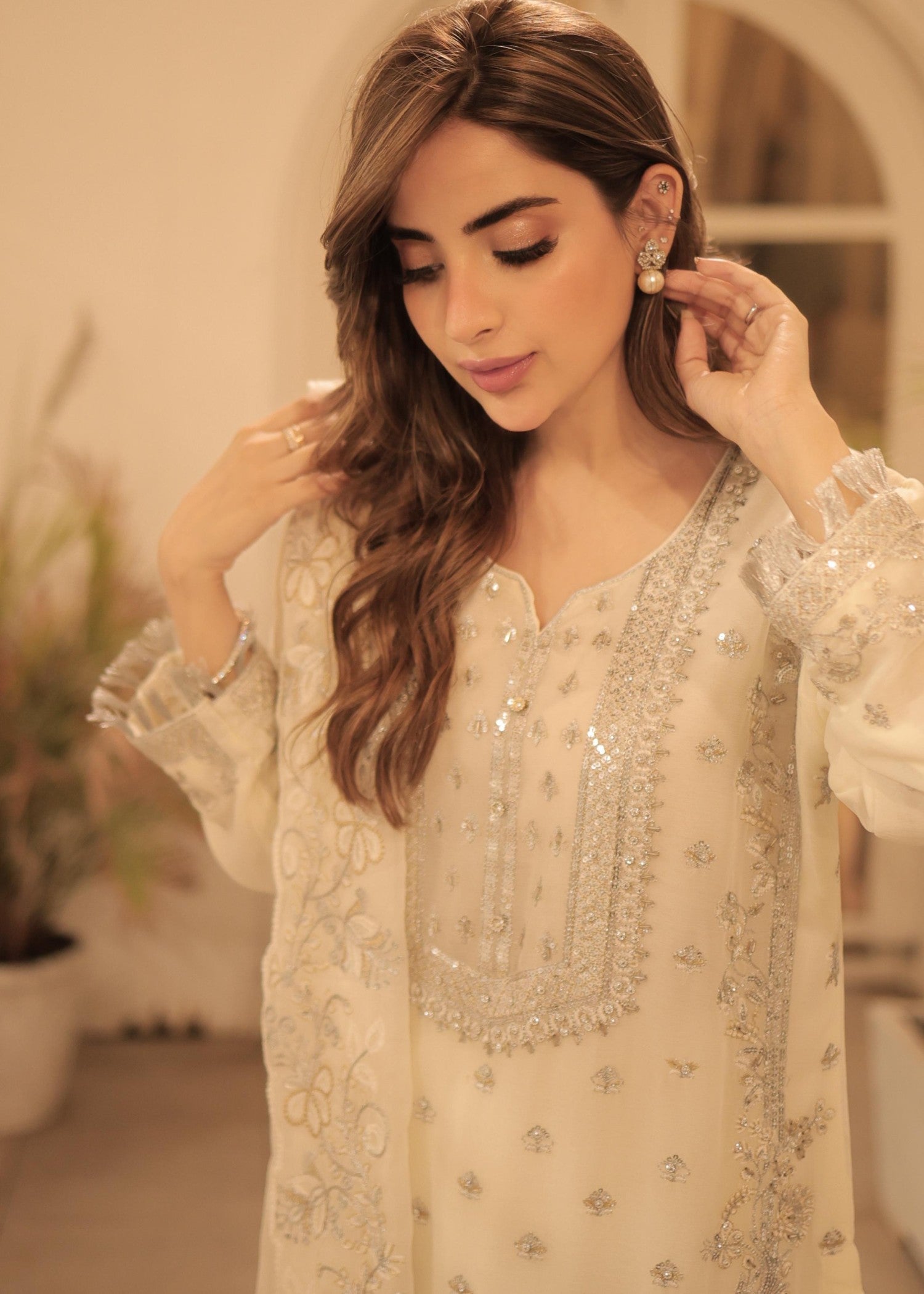 chiffon Kurta Set in Cream