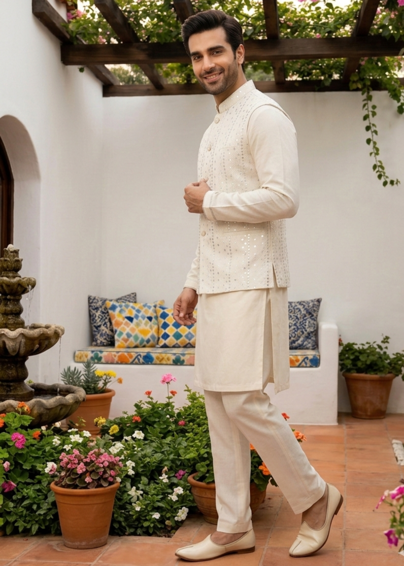 jamawar Waistcoat in White