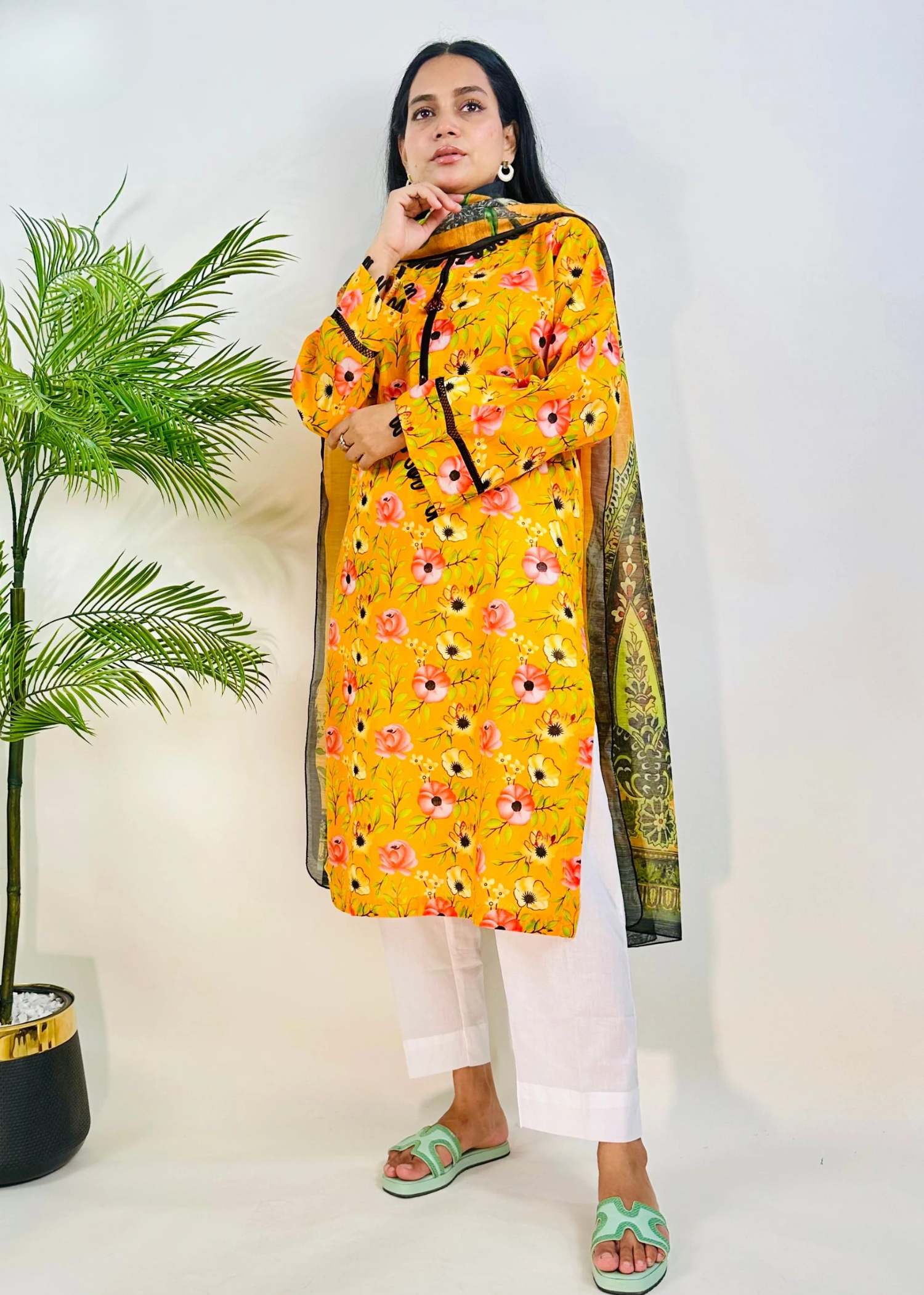 lawn Kurta Set in Orange