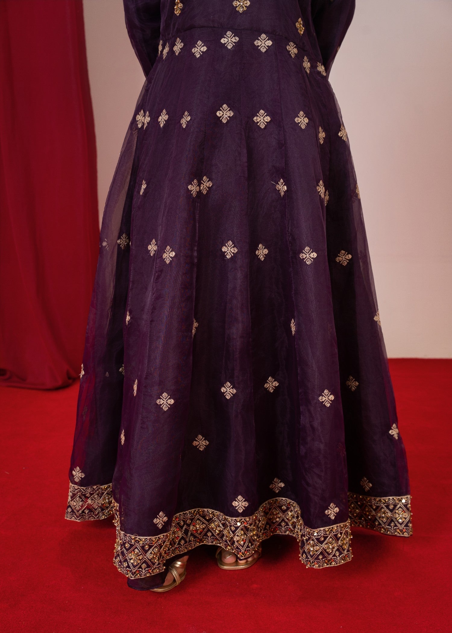 organza Pishwas in Purple