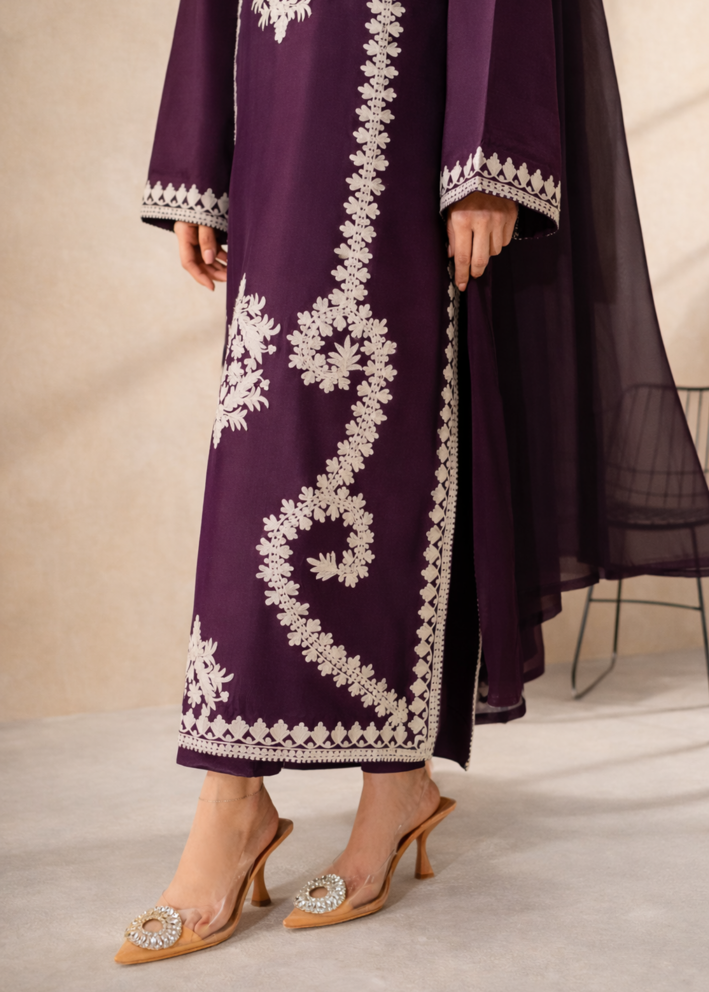 lawn cotton Kurta Set in Plum purple