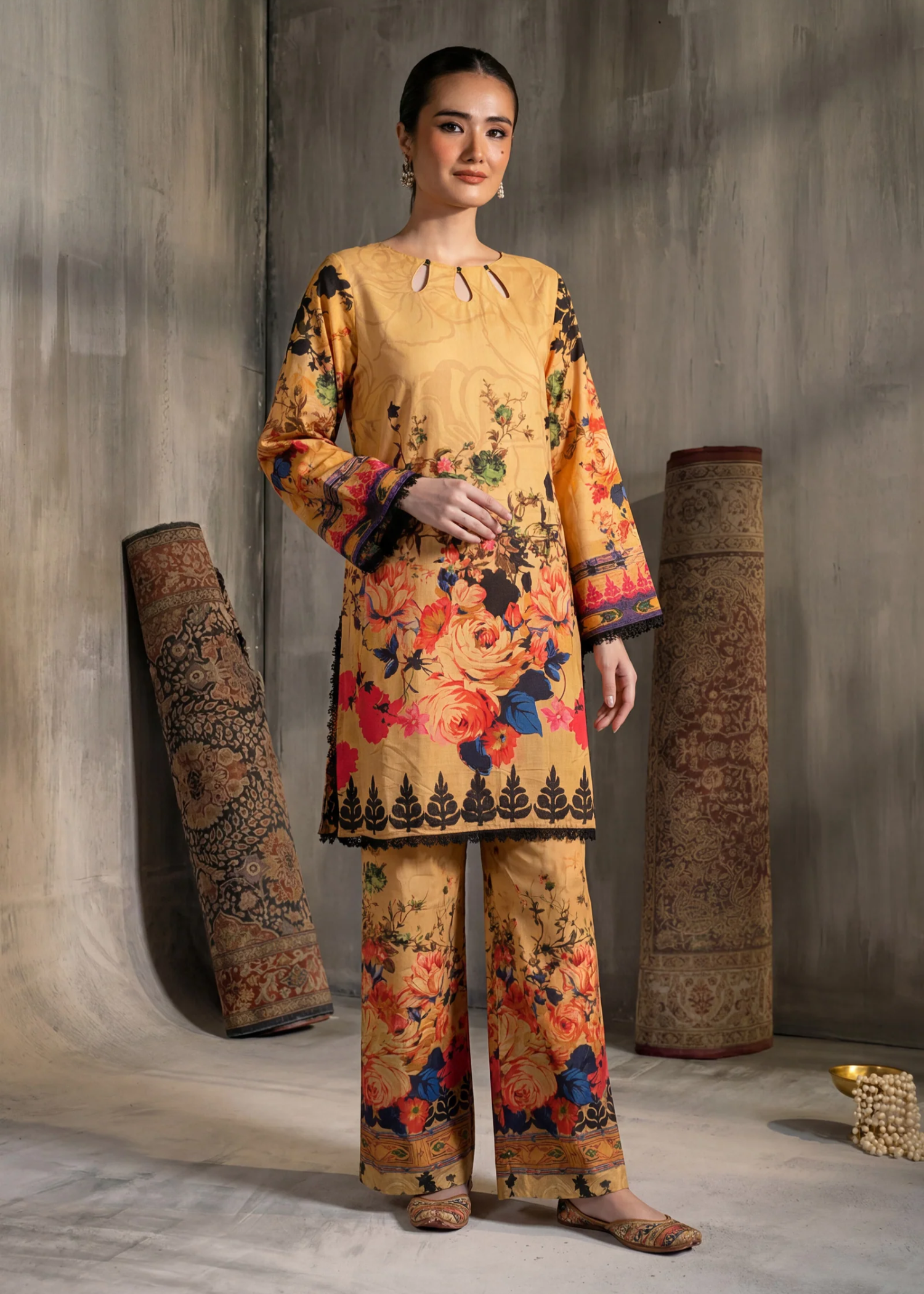 silk Co Ord Sets in Yellow ochre