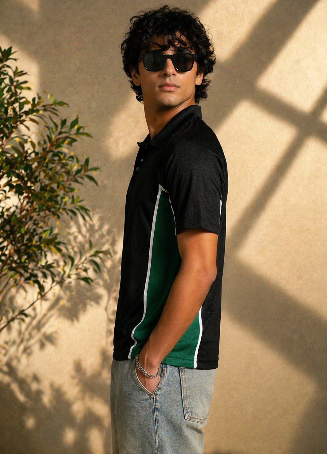 polyester Polo Shirt in Black, green