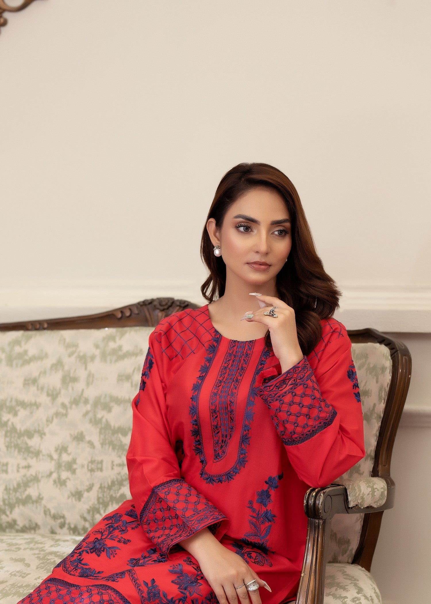 lawn Kurta Set in Rust red
