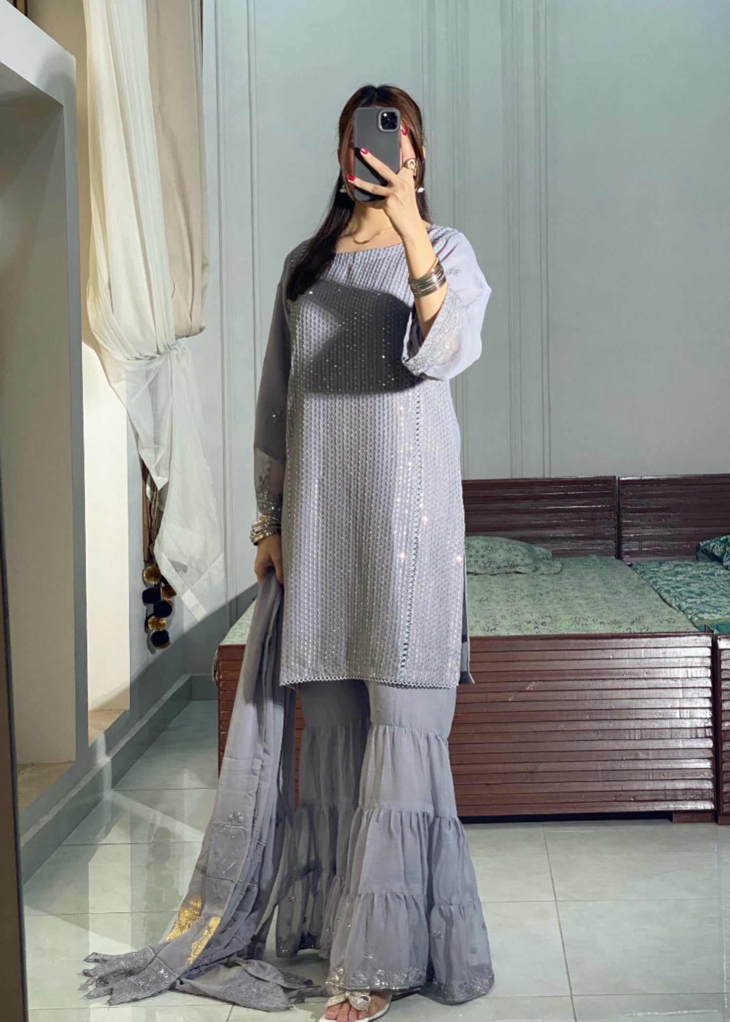 chiffon Gharara in Ash grey