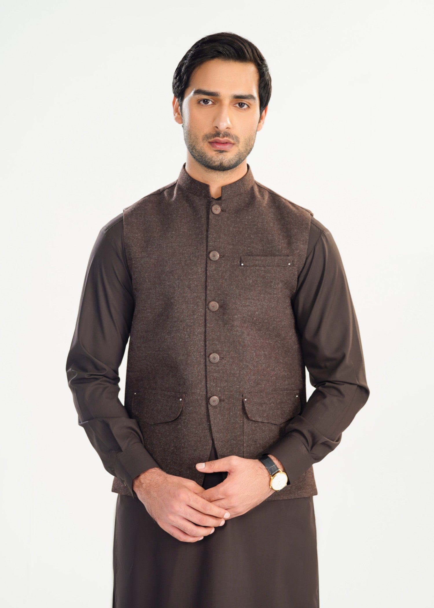 wool Waistcoat in Dark brown