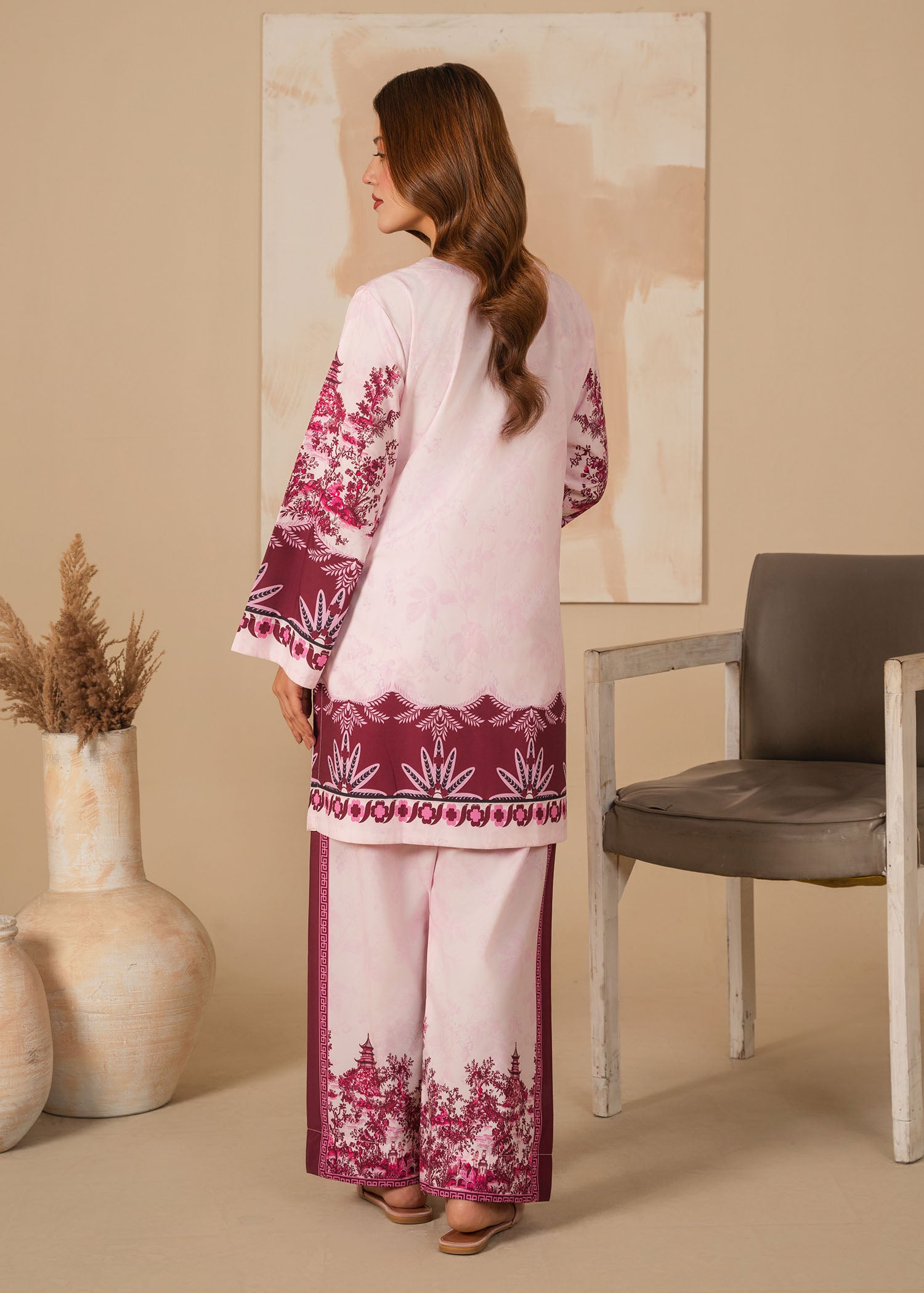 silk Co Ord Sets in Off-white, plum