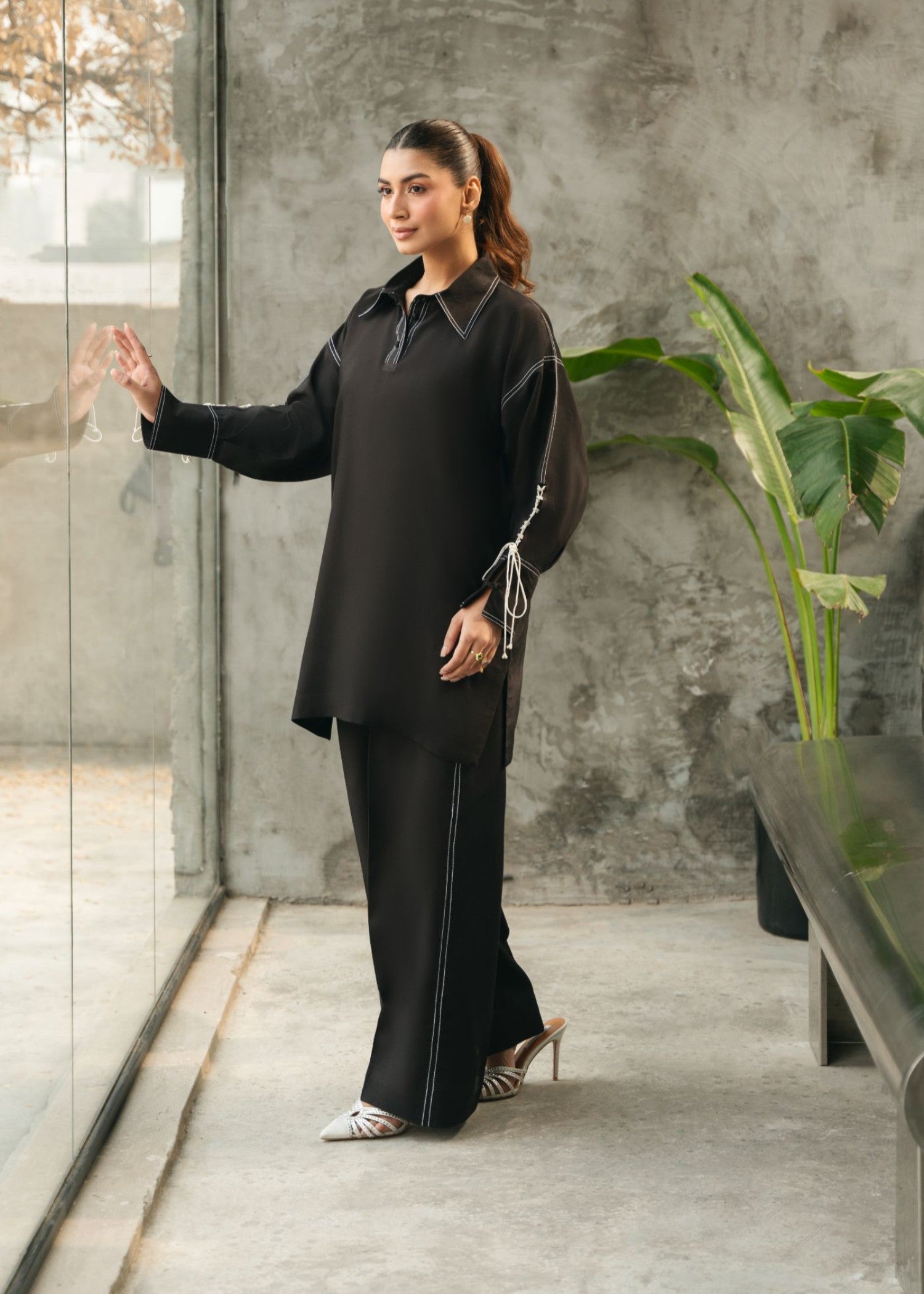 raw silk Co Ord Sets in Black