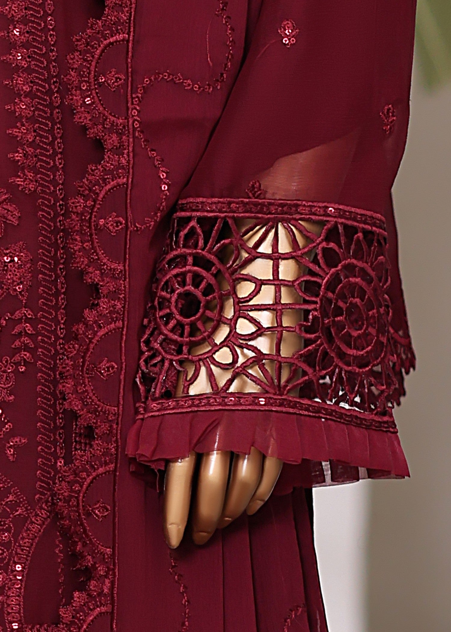 bemberg crinkle chiffon Kurta Set in Sangria
