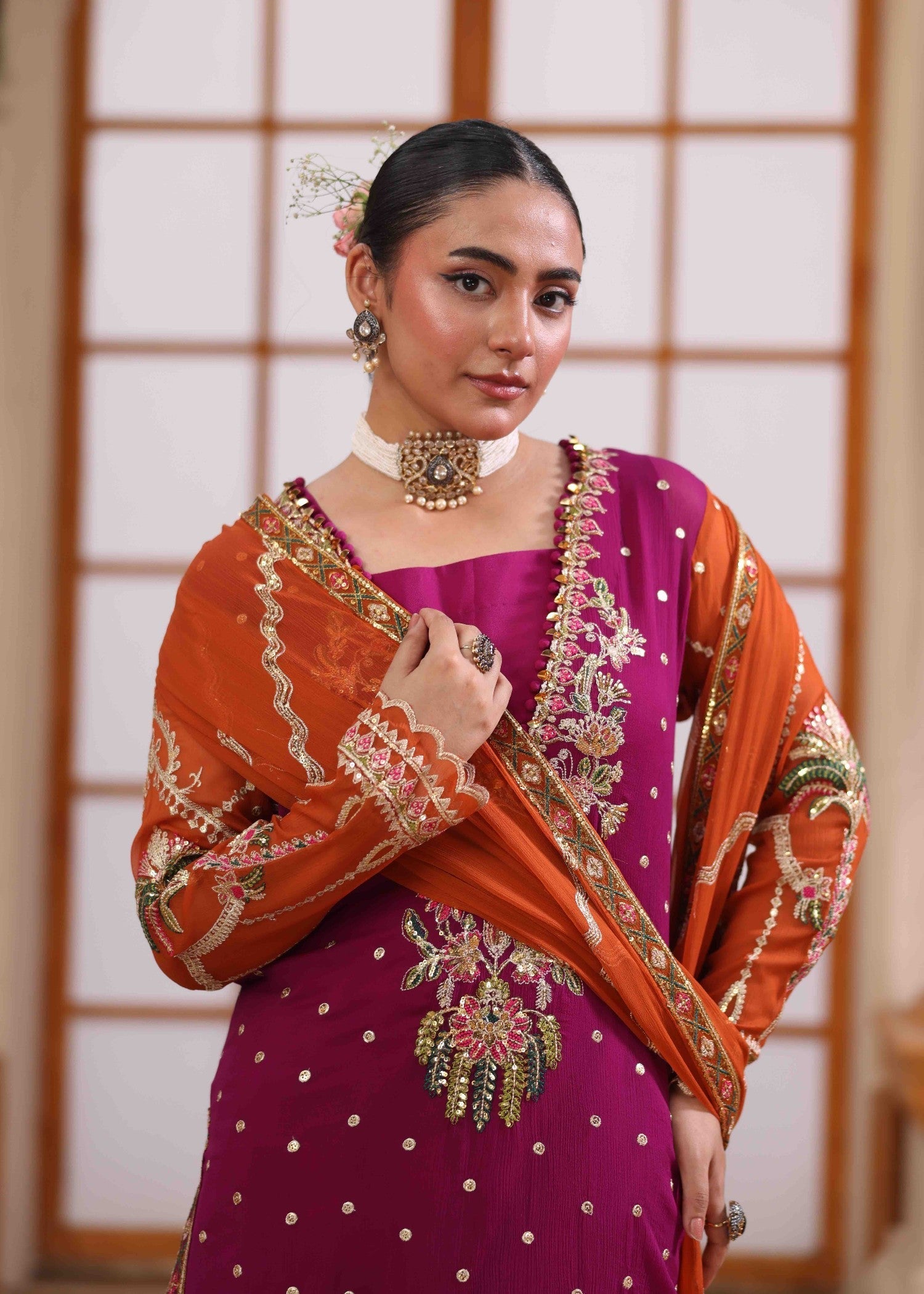 crinkle chiffon Kurta Set in Multi