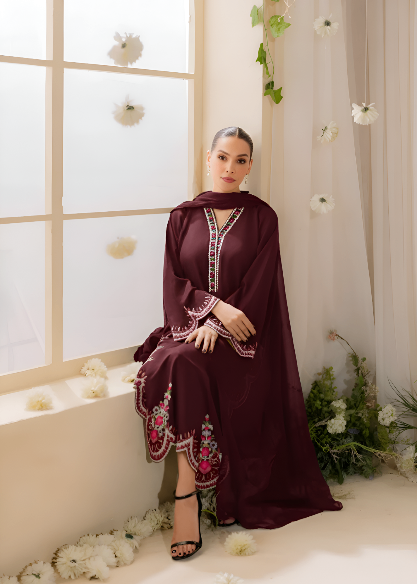 linen Kurta Set in Maroon