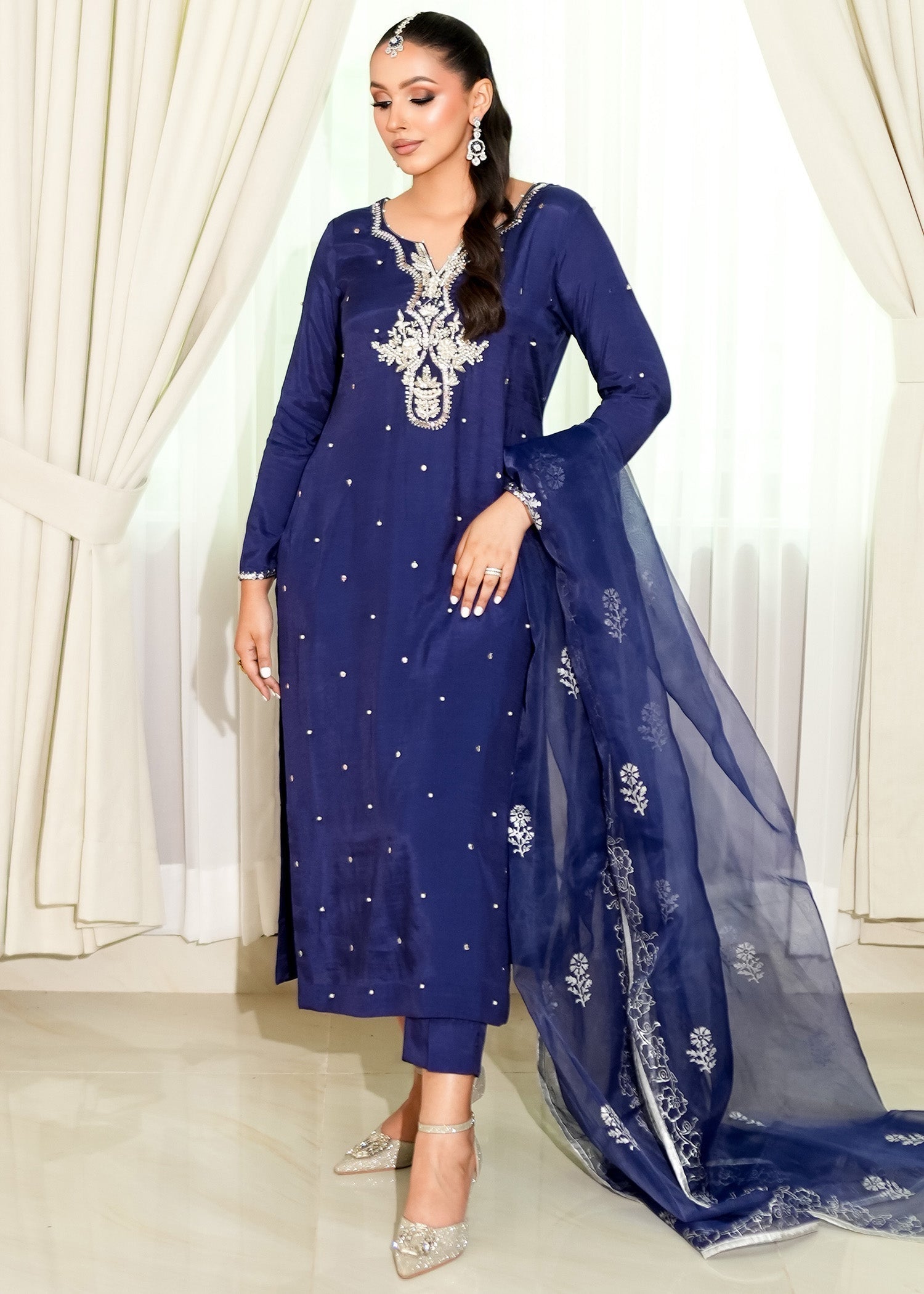 raw silk Kurta Set in Navy blue