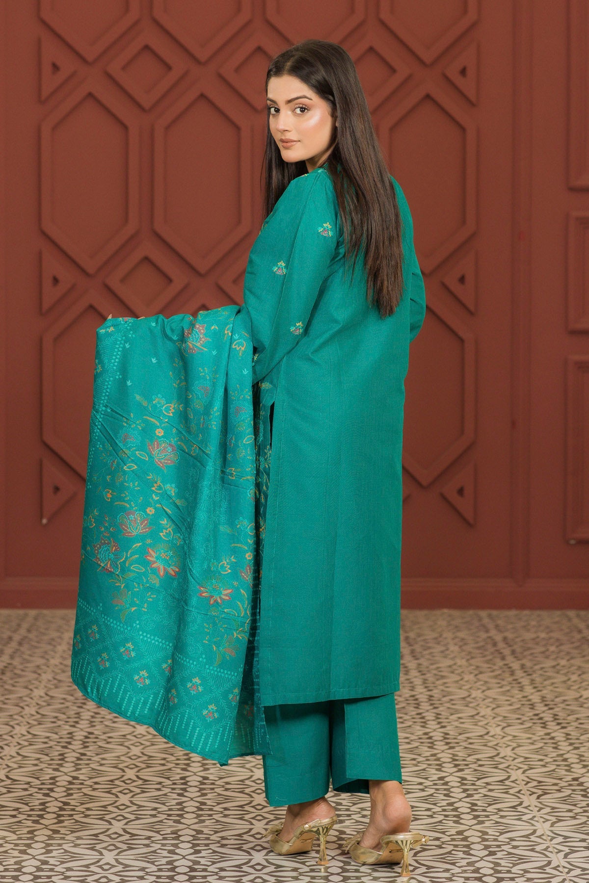 lawn voile Kurta Set in Sea green