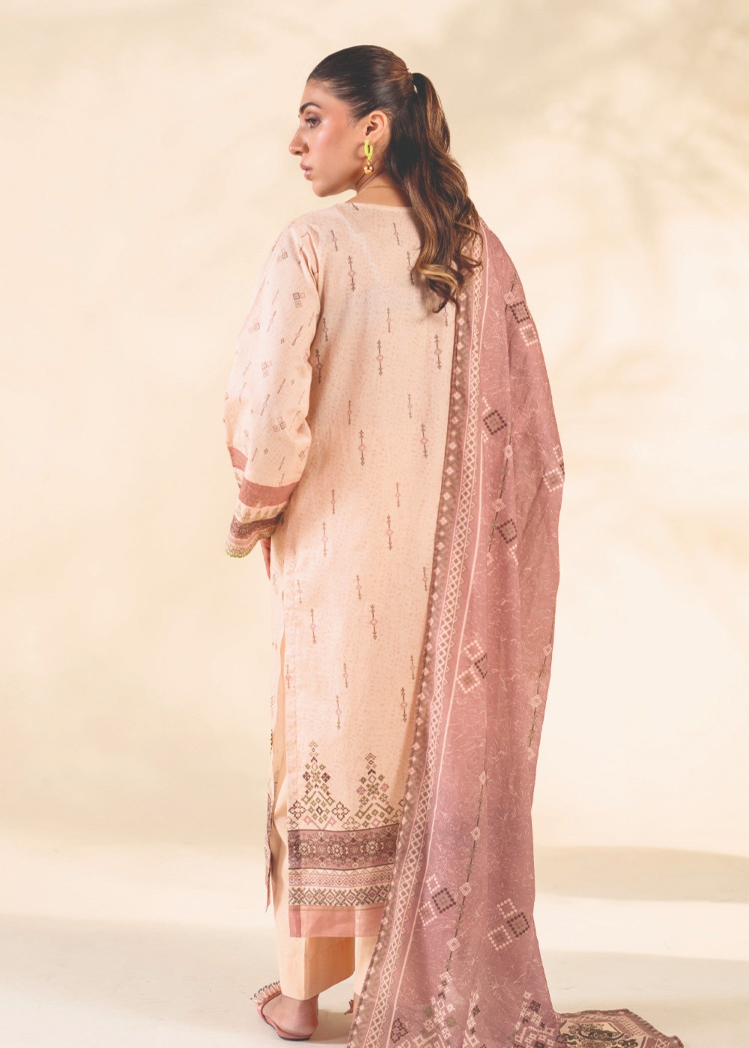 lawn Kurta Set in Beige