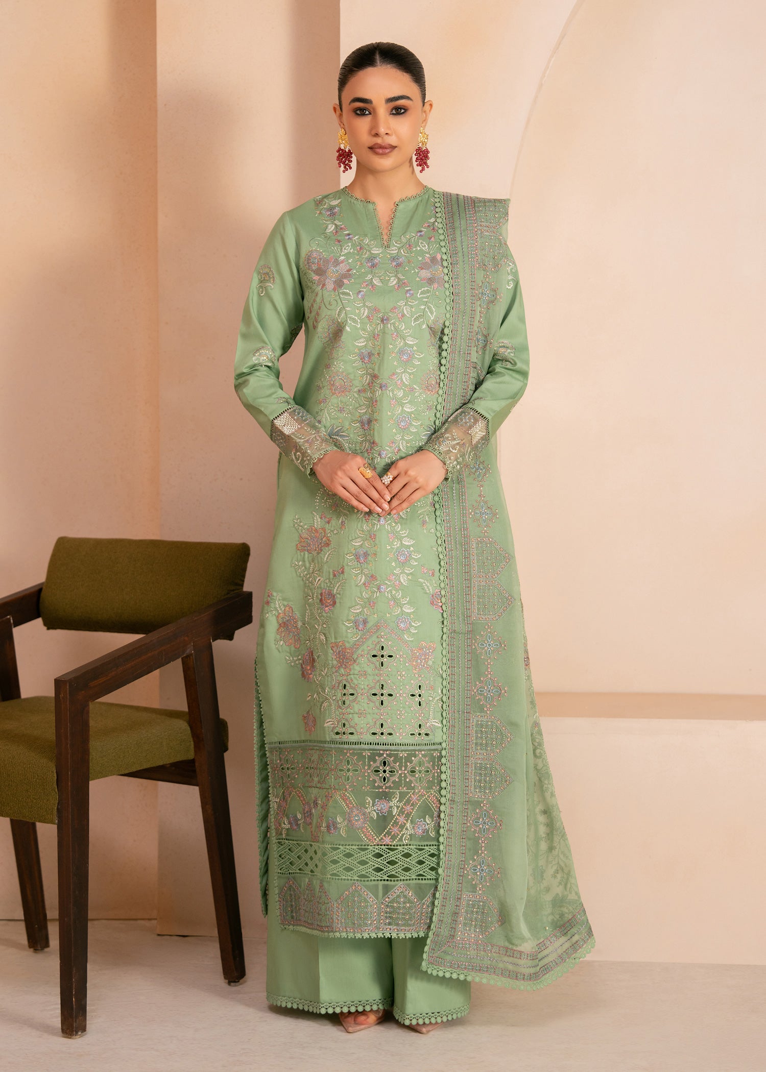 viscose Unstitched in Pistachio green