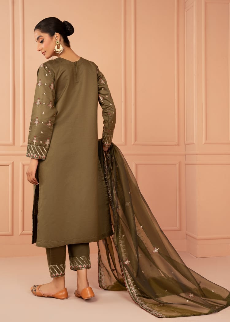 cotton net Kurta Set in Olive green