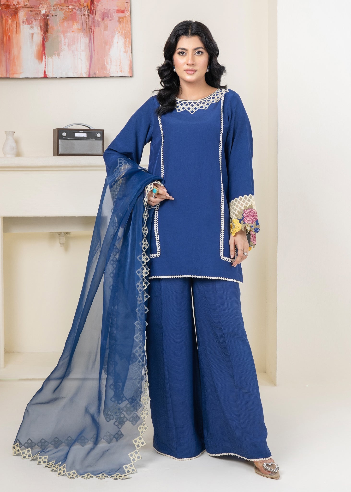 thai silk Kurta Set in Sapphire blue