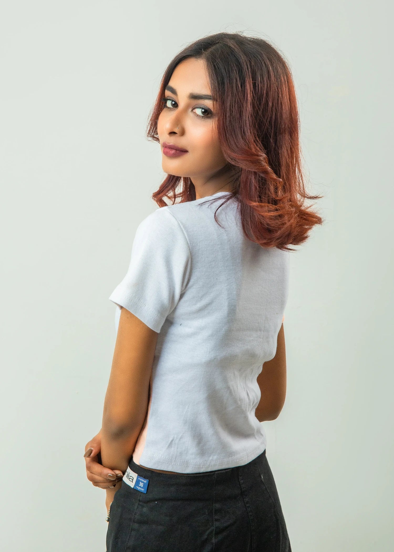 jersey knit Top in White, peach orange