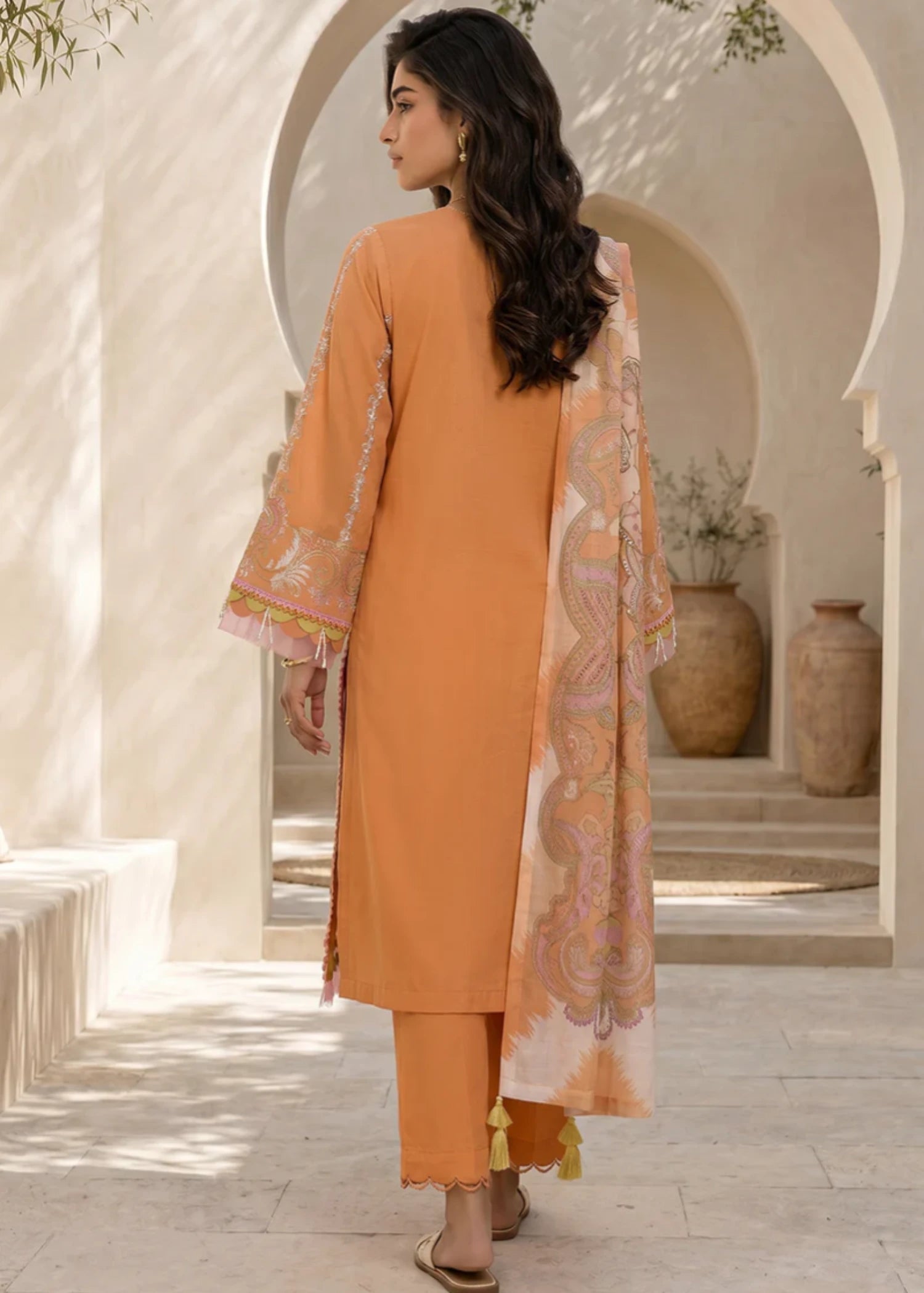 jacquard Unstitched in Apricot orange
