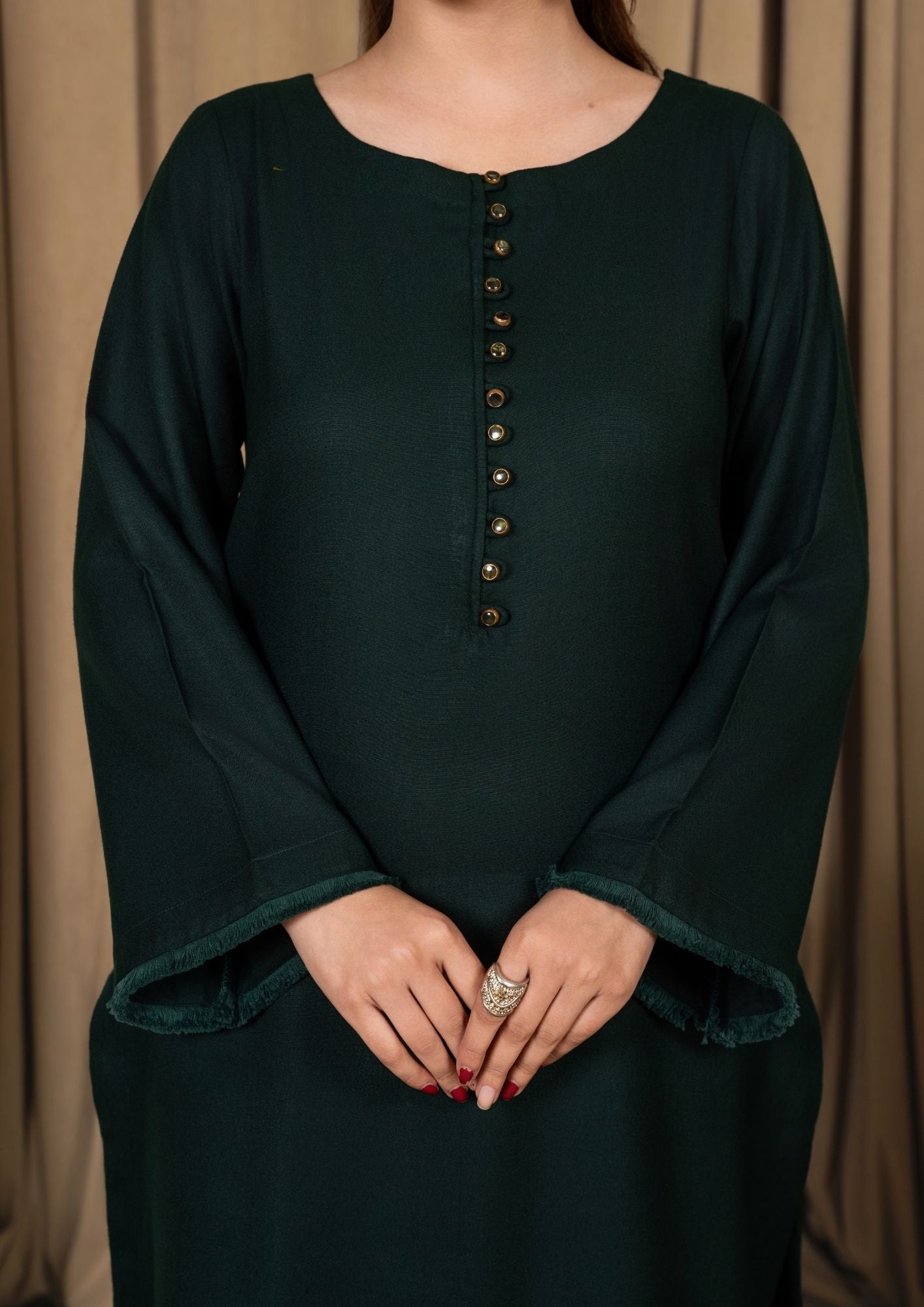 dhanak wool Kurta Set in Bottle green