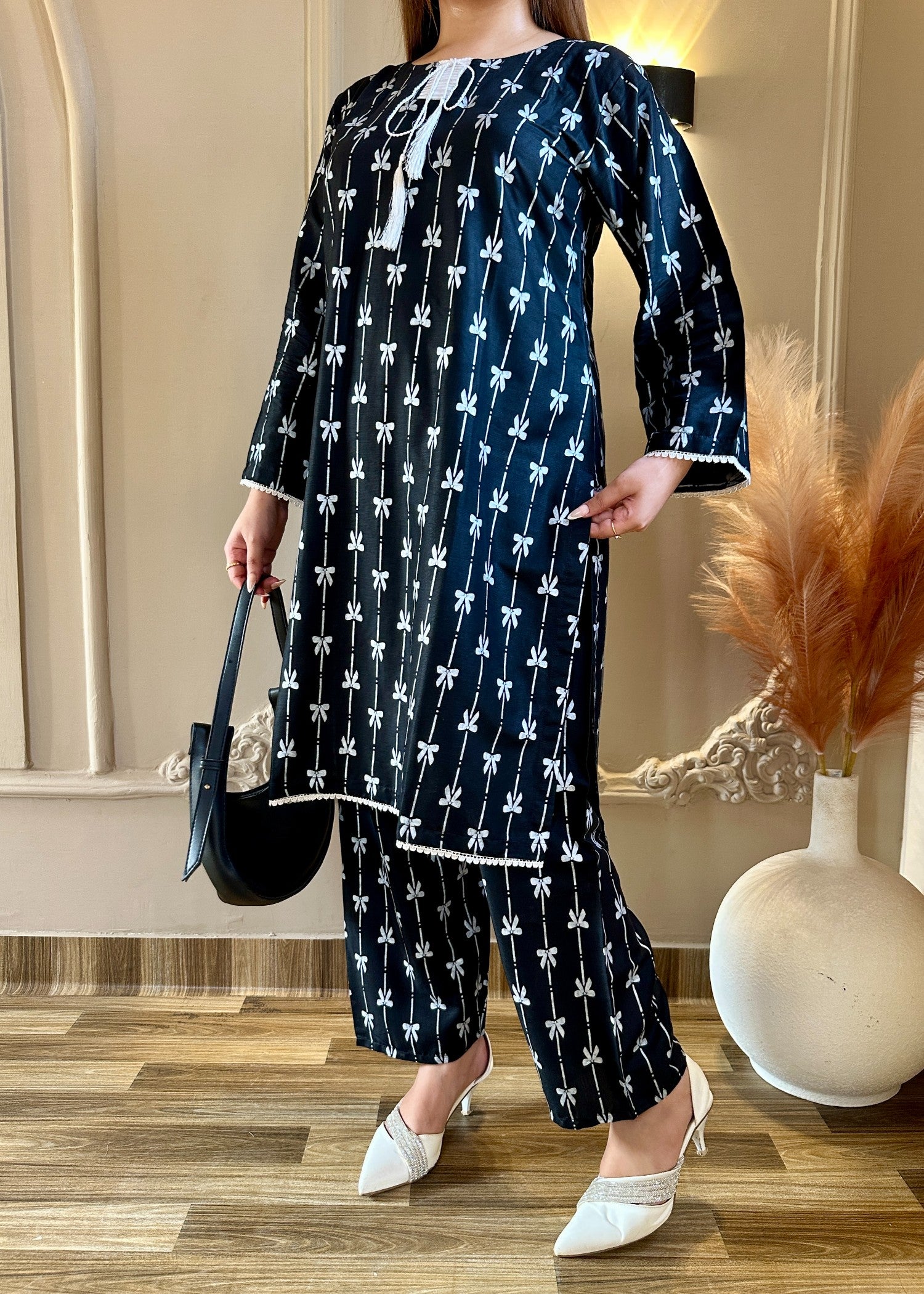 arabic lawn Co Ord Sets in Black