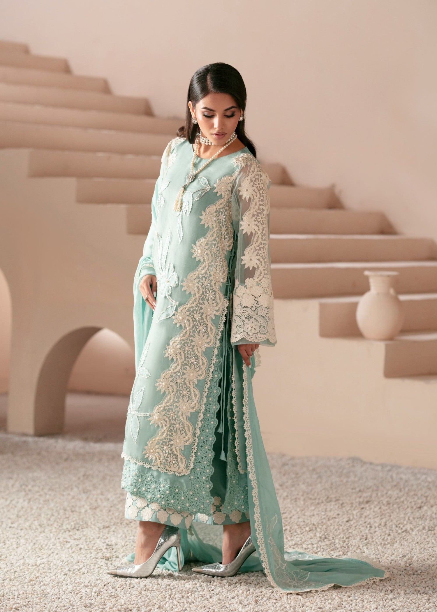 organza Kurta Set in Turquoise