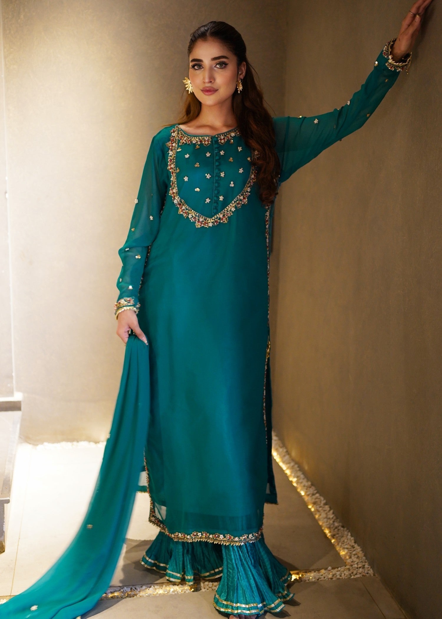 chiffon Sharara in Teal