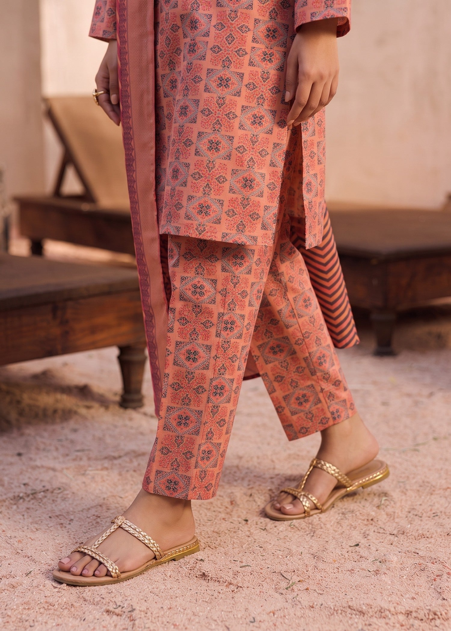 cotton Kurta Set in Peach orange