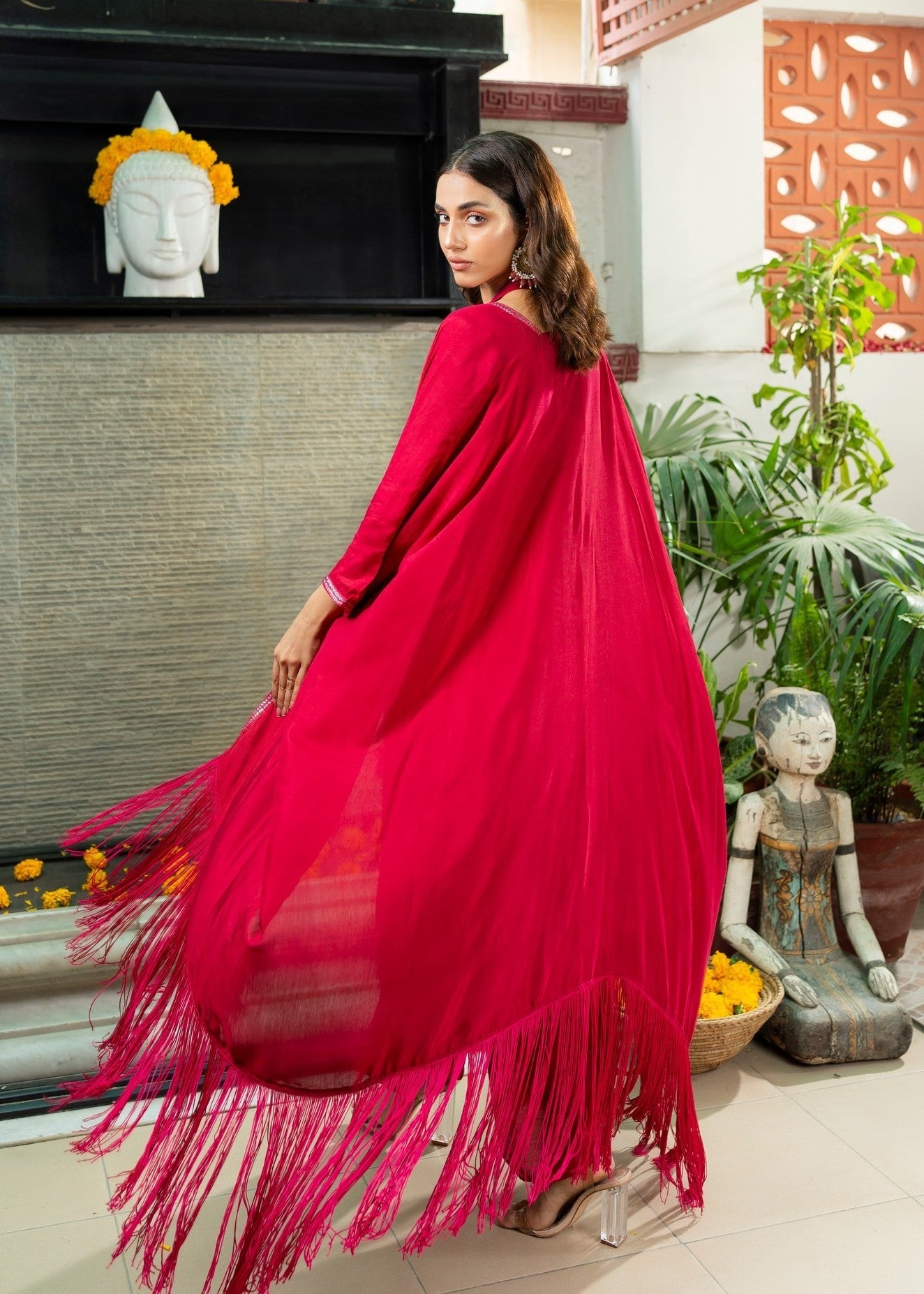 cotton silk Gown in Maroon