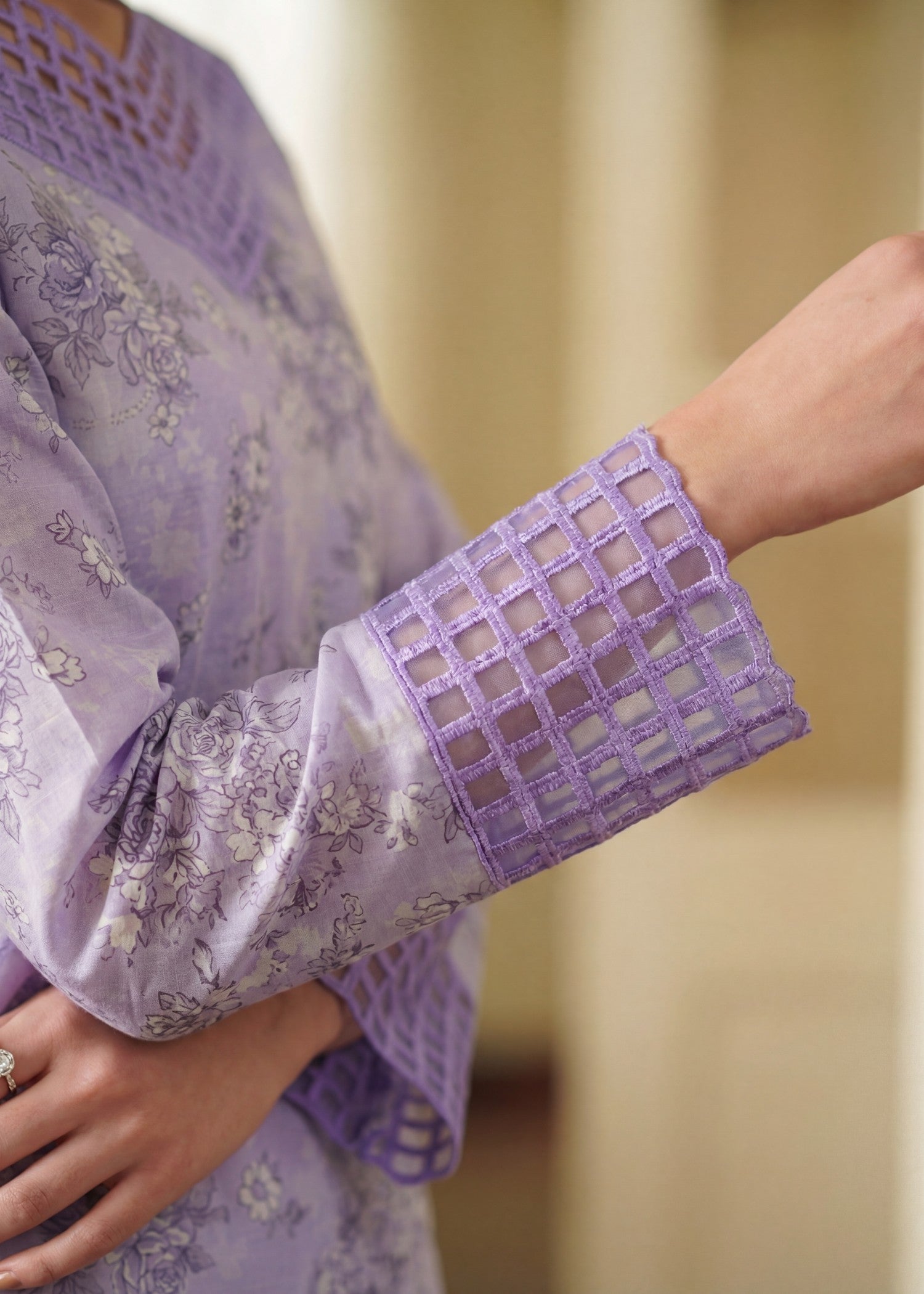 textured lawn Kurta Set in Mauve