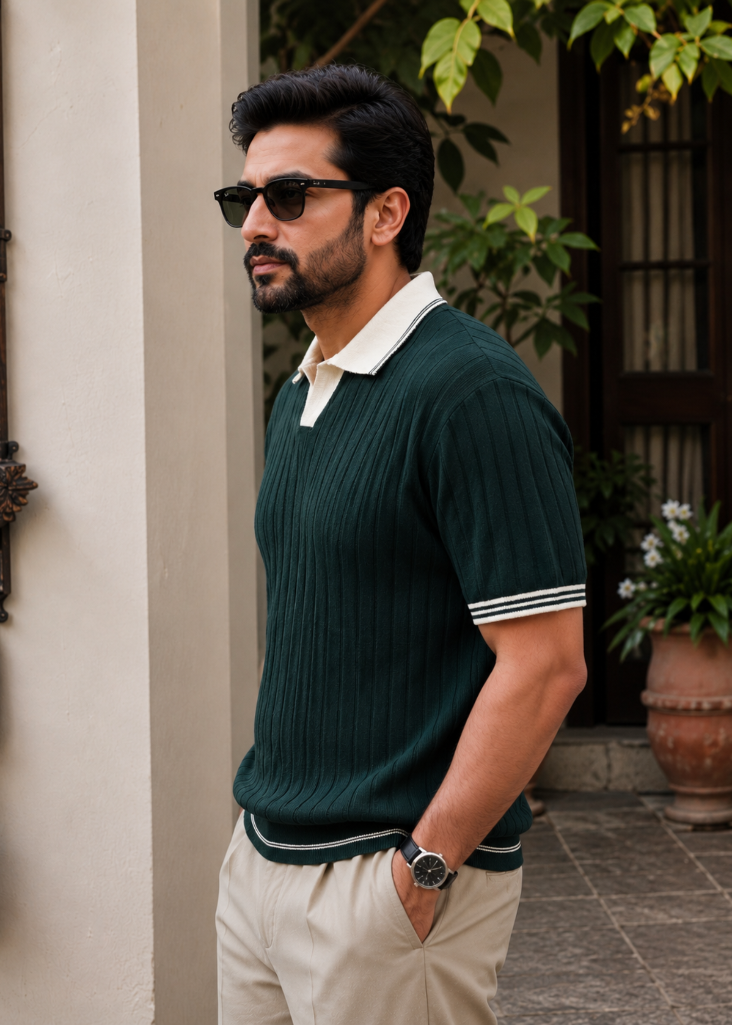 cotton jersey Polo Shirt in Forest green