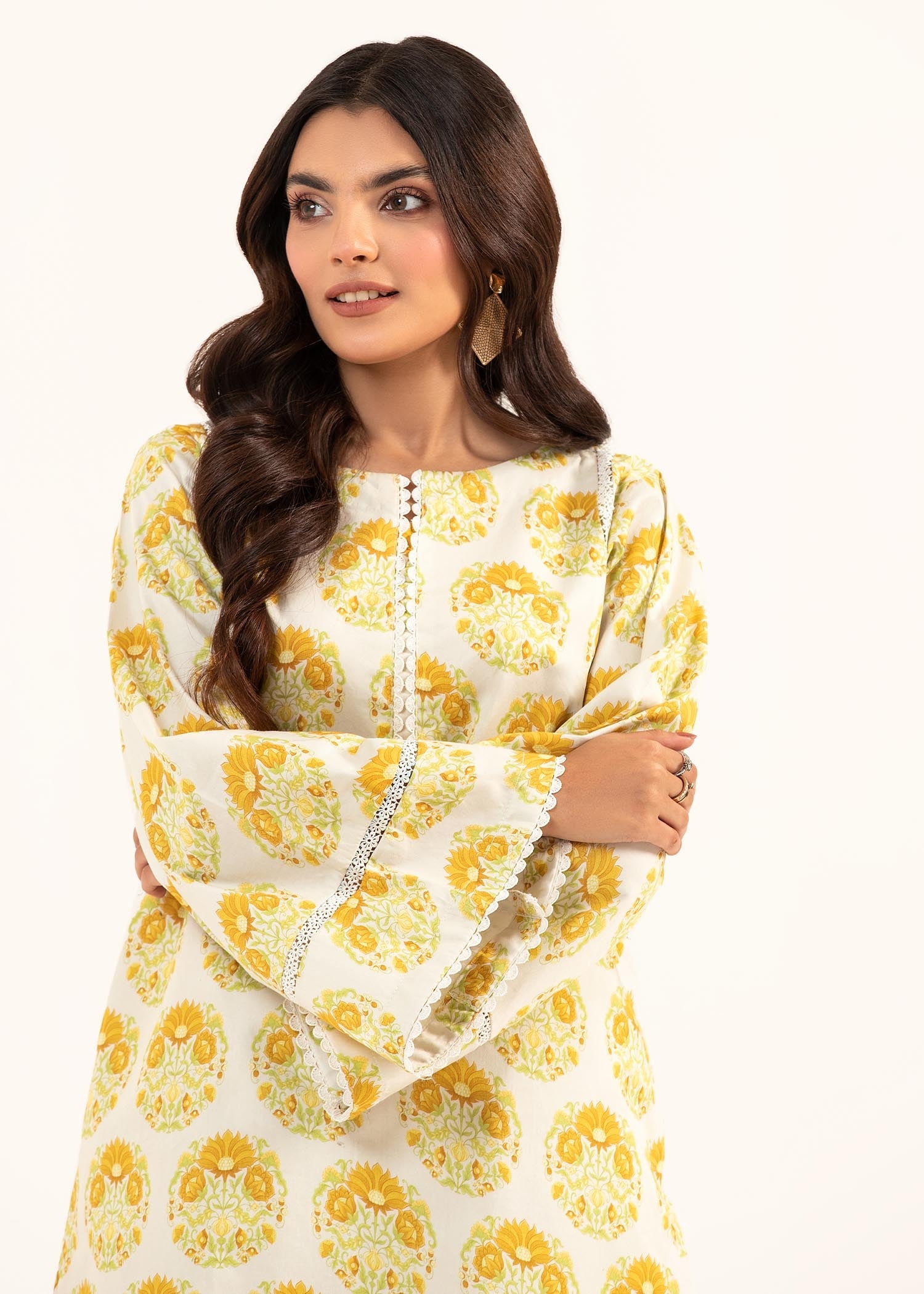 cotton satin Kurta Set in Butter