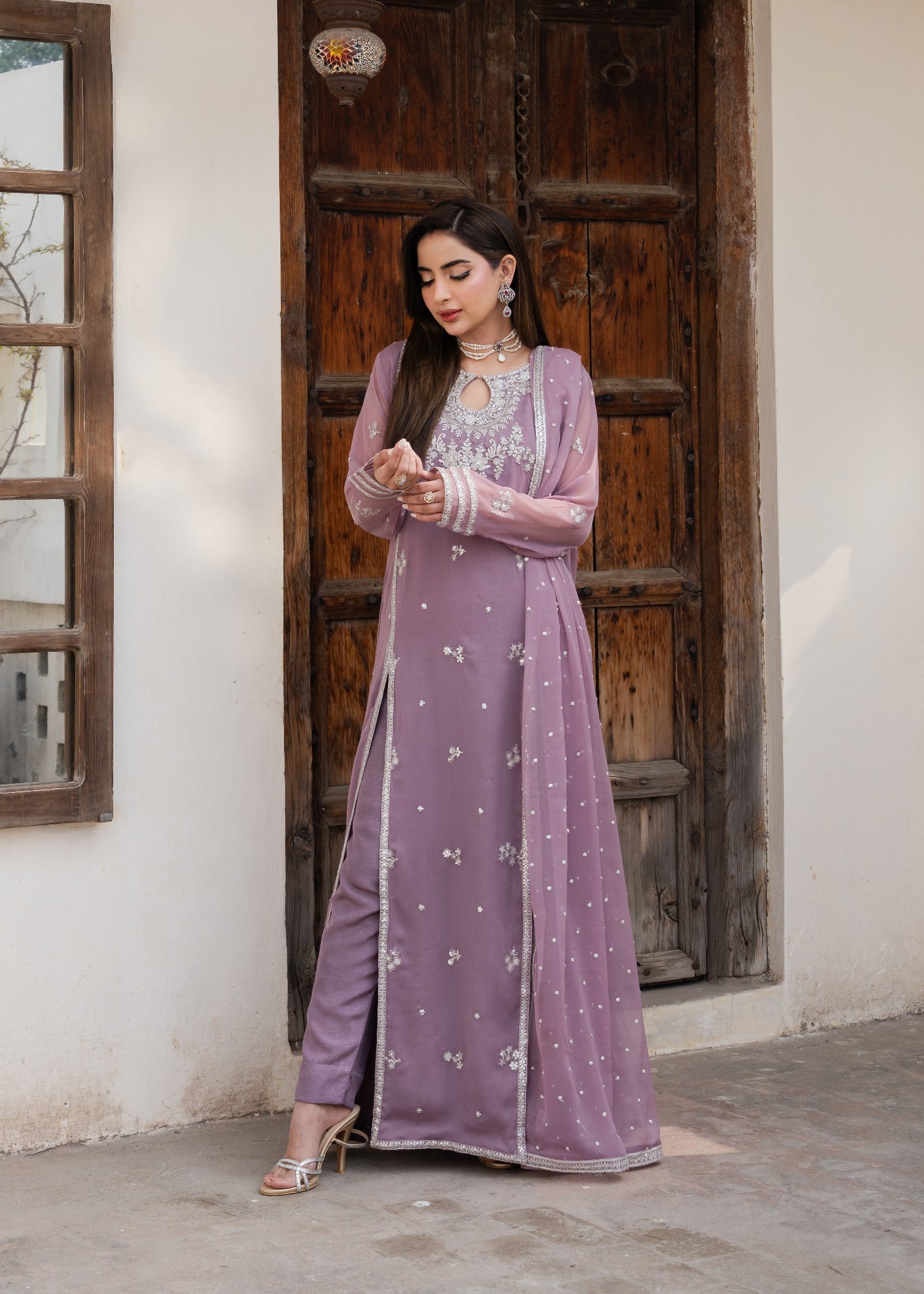 chiffon Pishwas in Heathered lilac