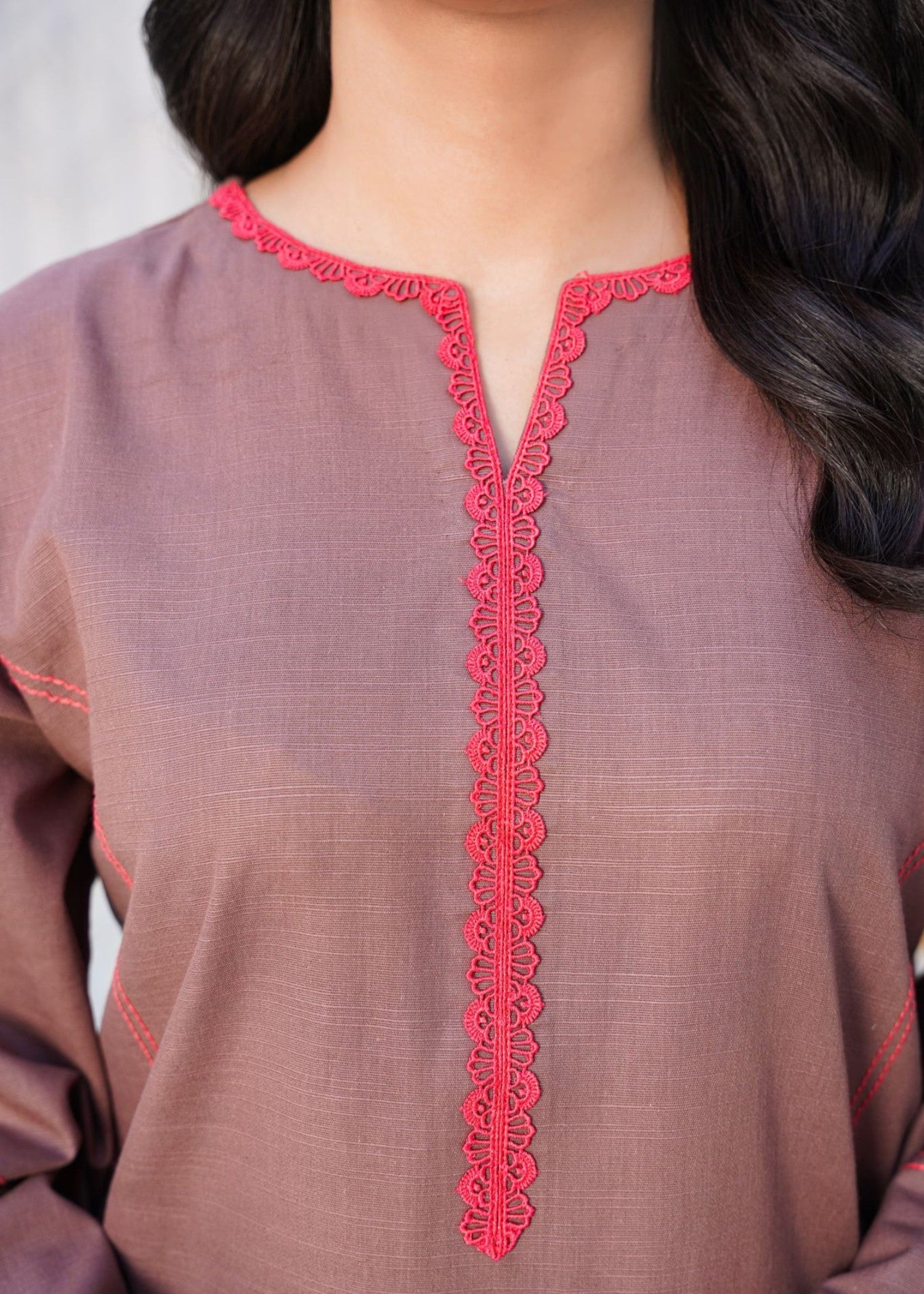 slub khaddar Kurta Set in Mocha brown