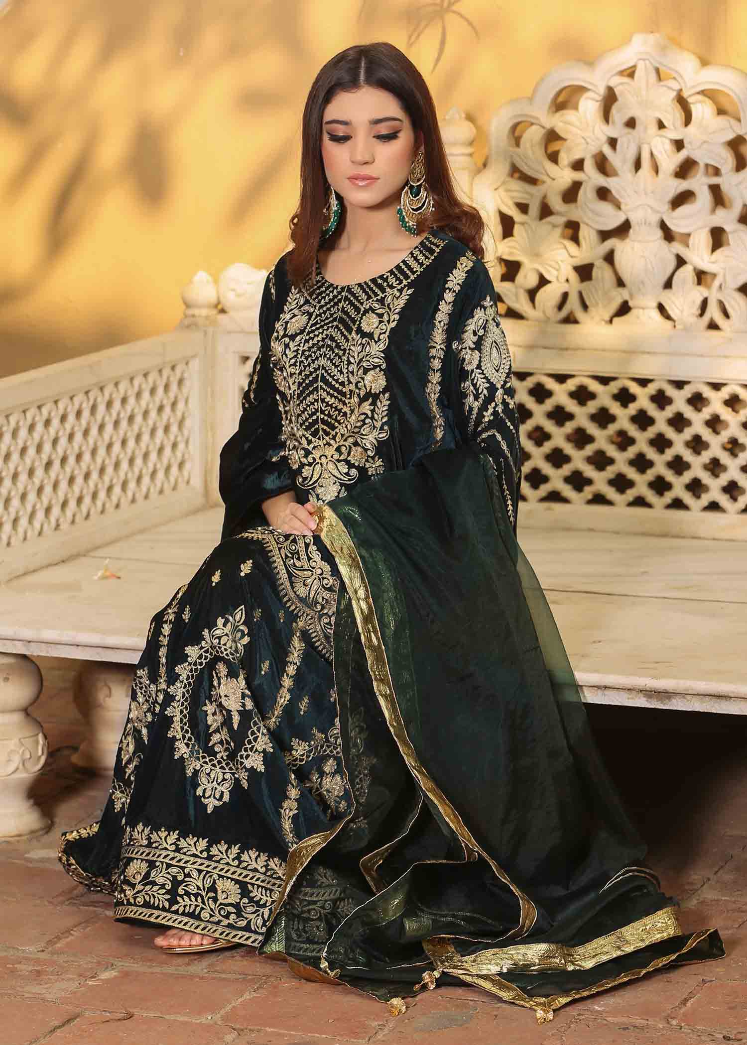 micro polyester velvet Kurti in Bottle green