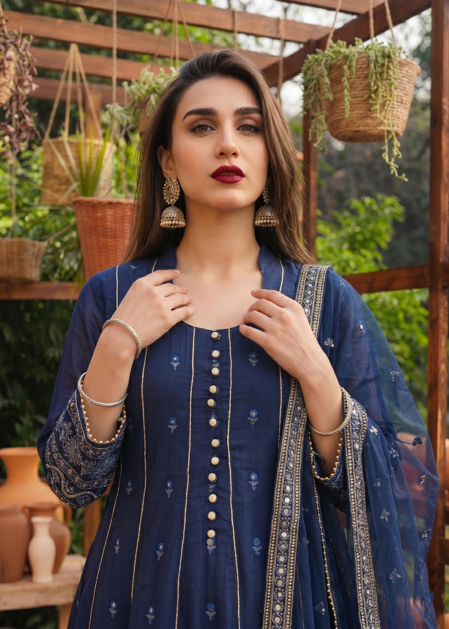 lawn Pishwas in Navy blue