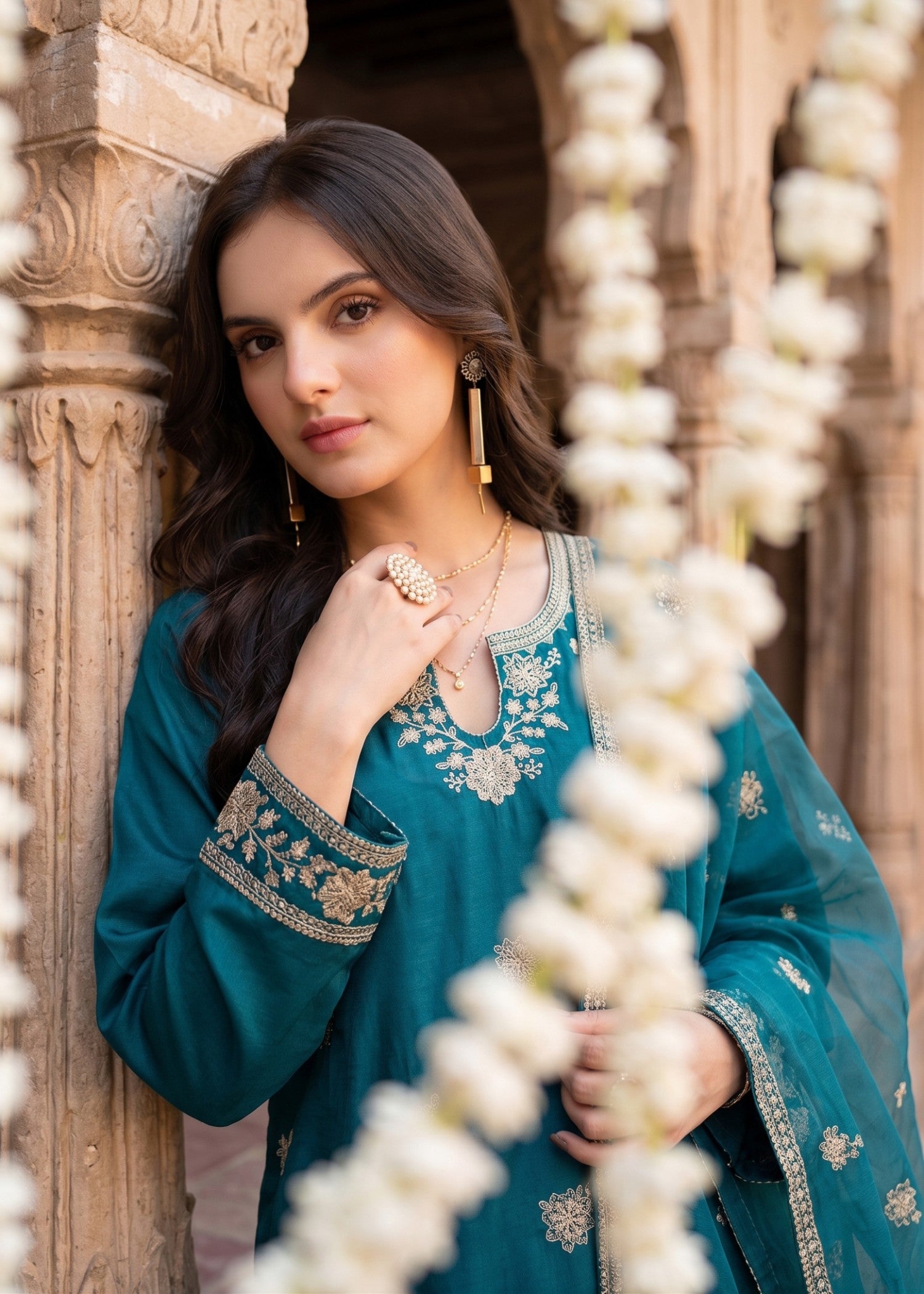 kattan silk Kurta Set in Teal