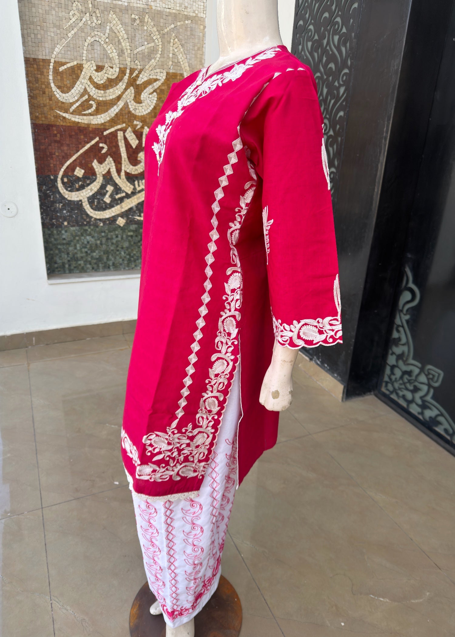 pure cotton Kurta Set in Shocking pink