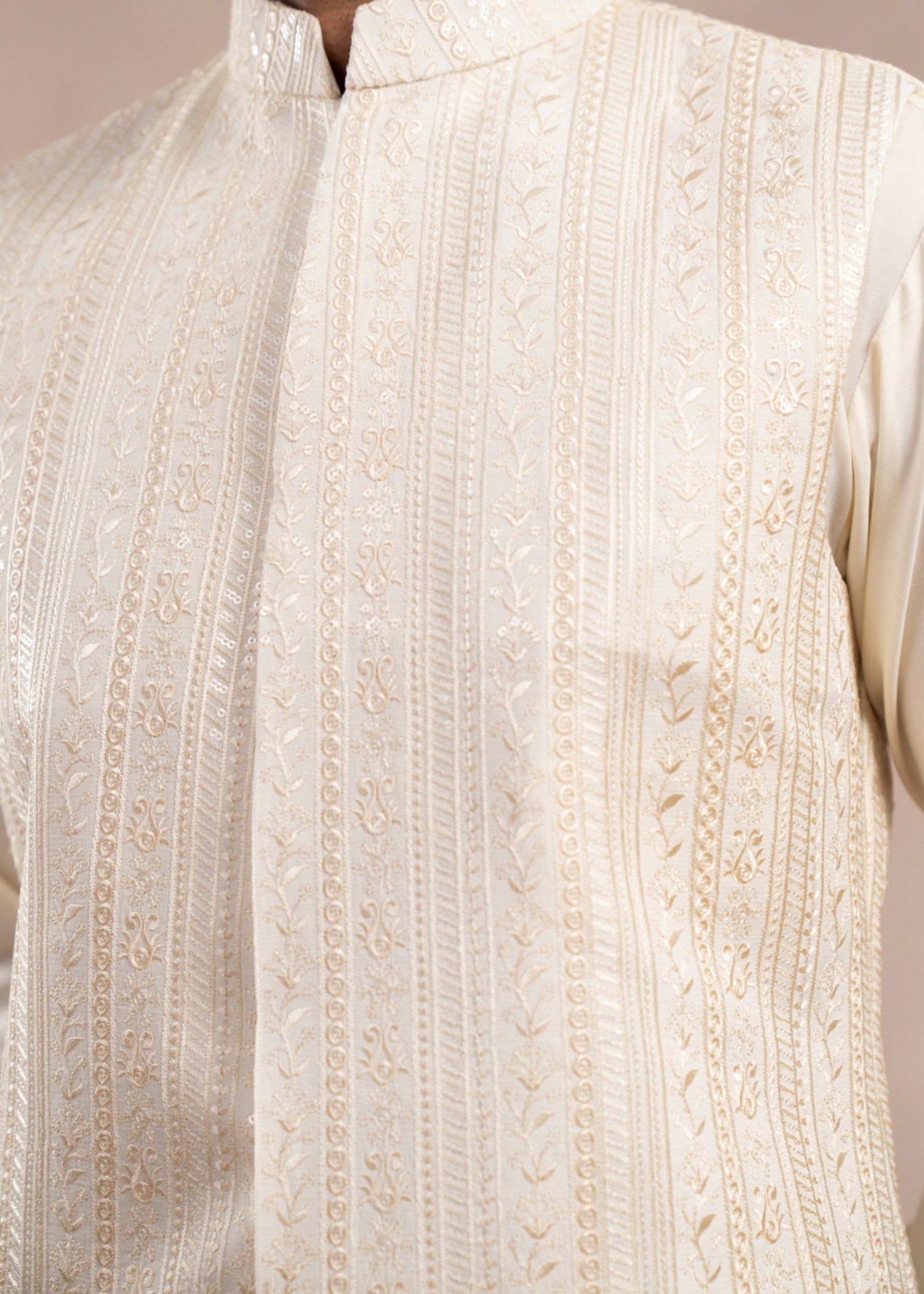 raw silk Waistcoat in Floral white
