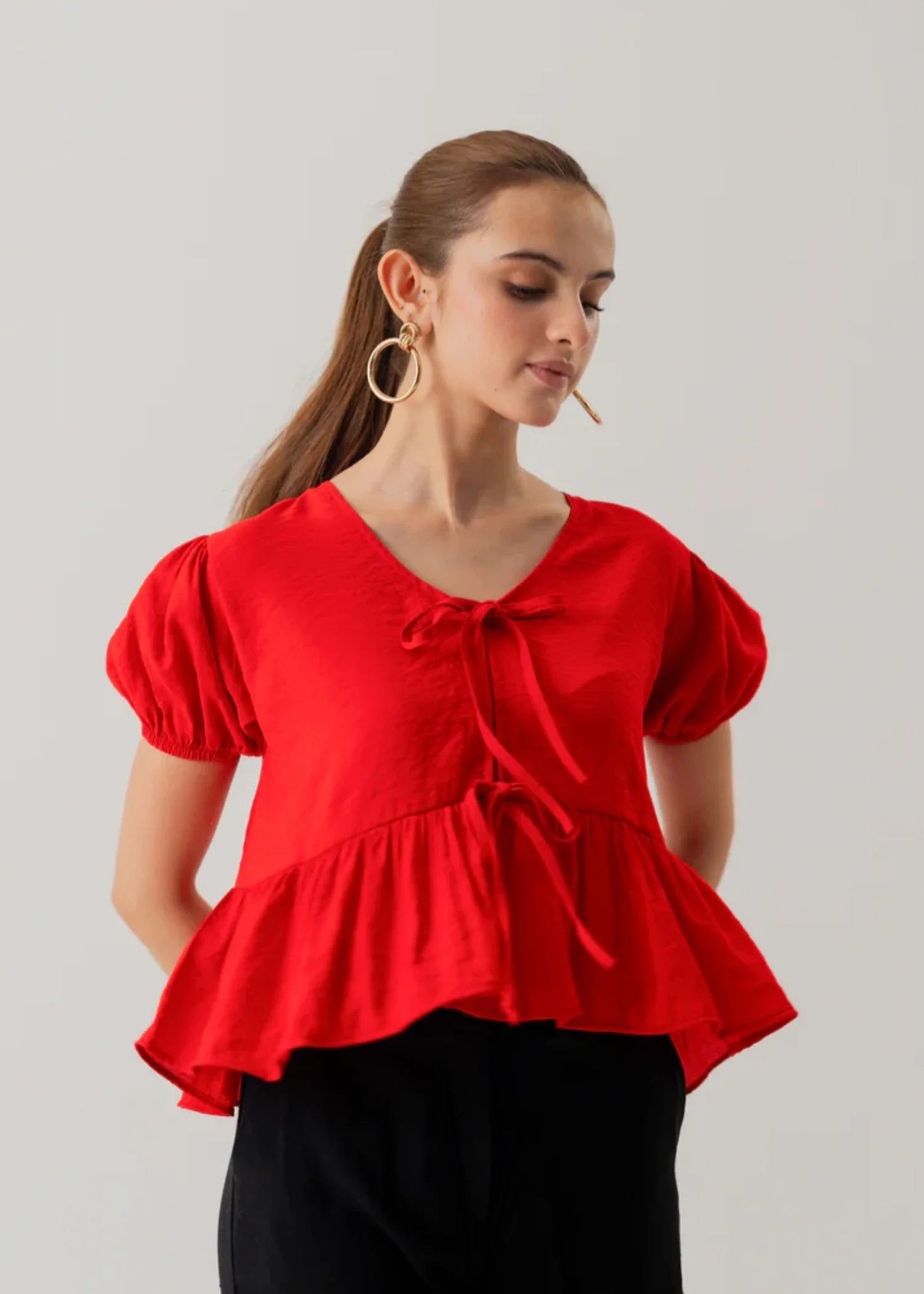 poly silk Top in Red