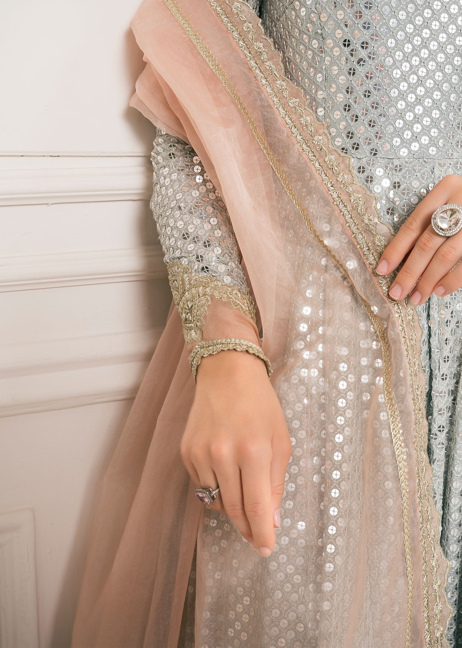 chikankari cotton Pishwas in Ice blue