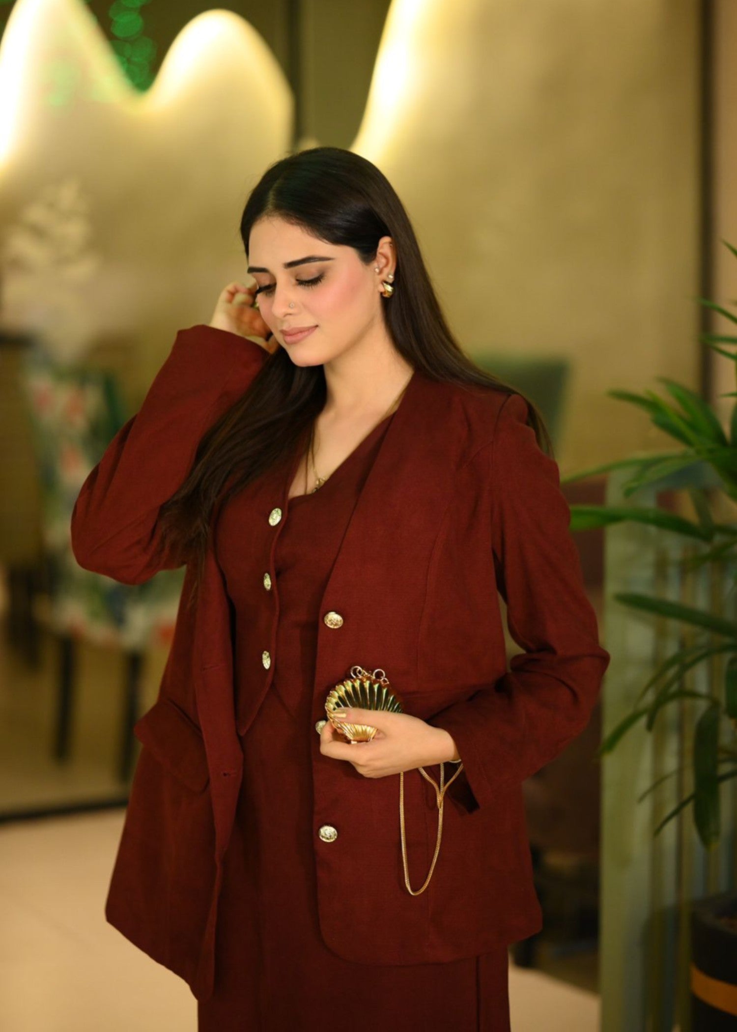 polyester Suits in Burgundy