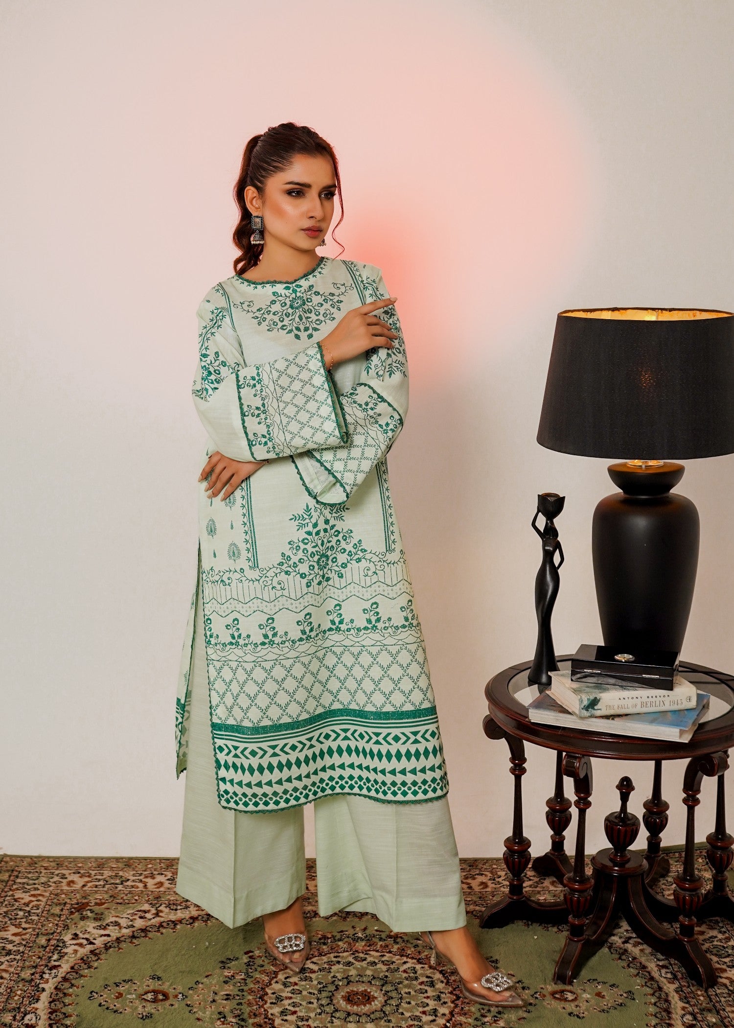 khaddar Kurta Set in Tea green