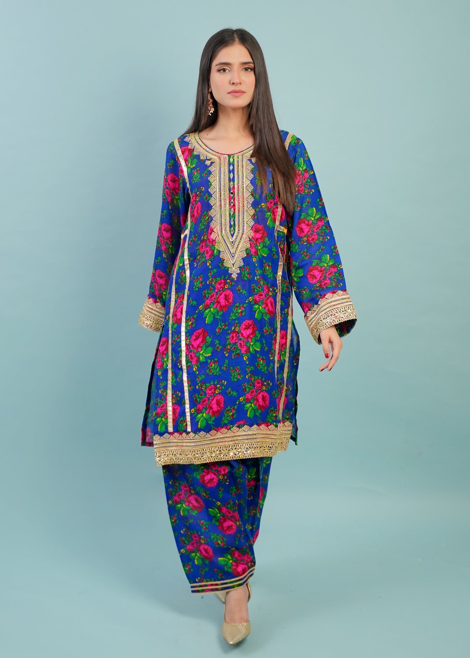 voile Kurta Set in Blue
